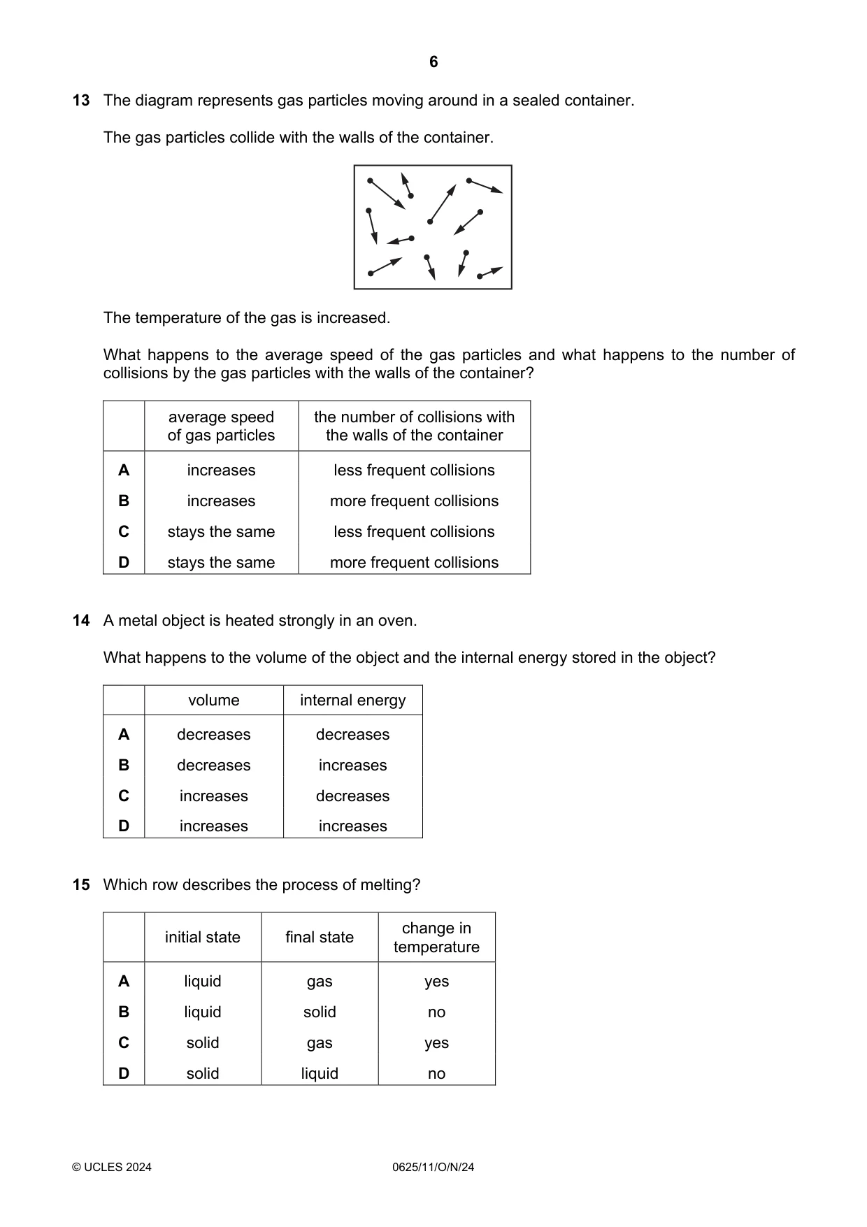Cambridge IGCSE Physics 0625 2024 Oct/Nov Paper 1 · Variant 1 question paper, page 6 of 16