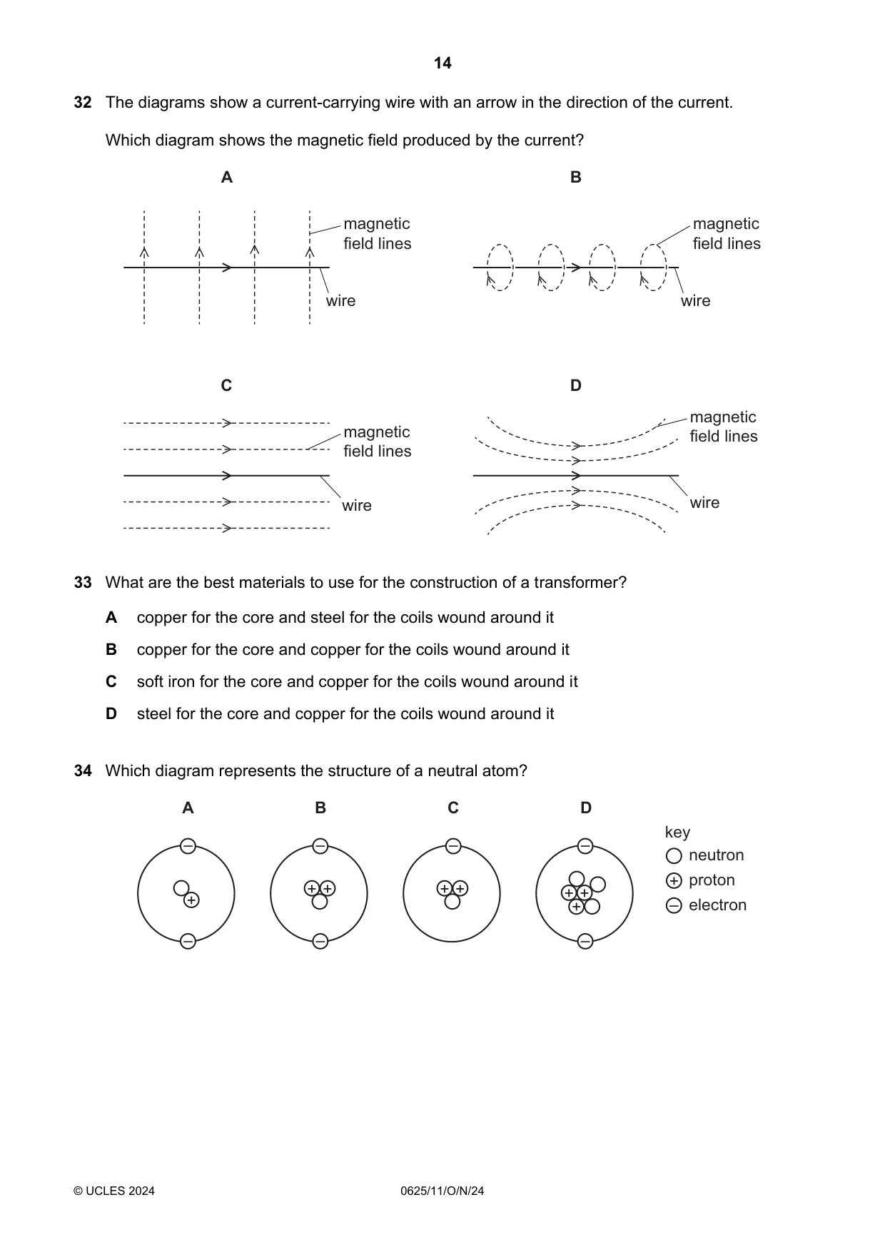 Cambridge IGCSE Physics 0625 2024 Oct/Nov Paper 1 · Variant 1 question paper, page 14 of 16