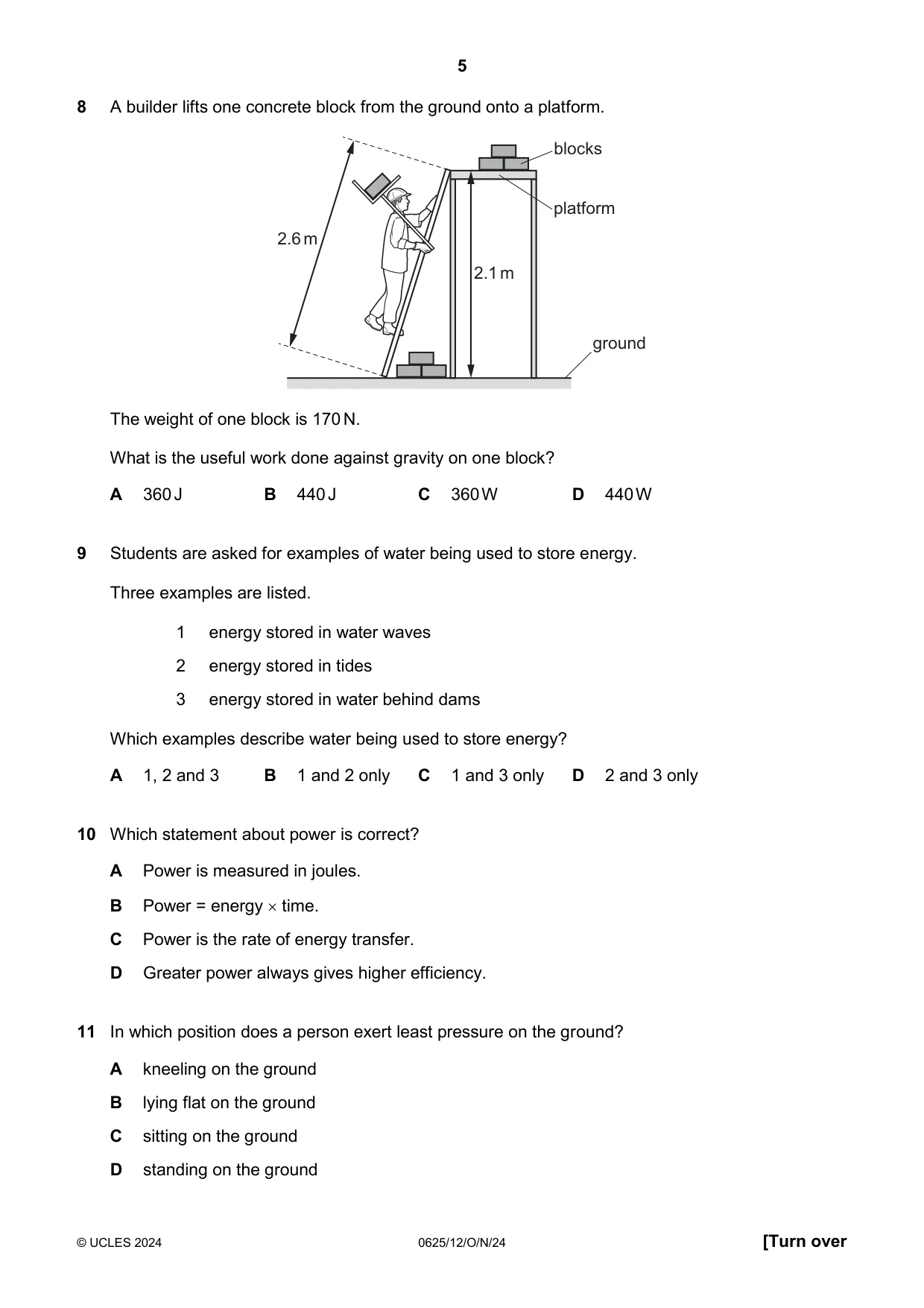 Cambridge IGCSE Physics 0625 2024 Oct/Nov Paper 1 · Variant 2 question paper, page 5 of 16