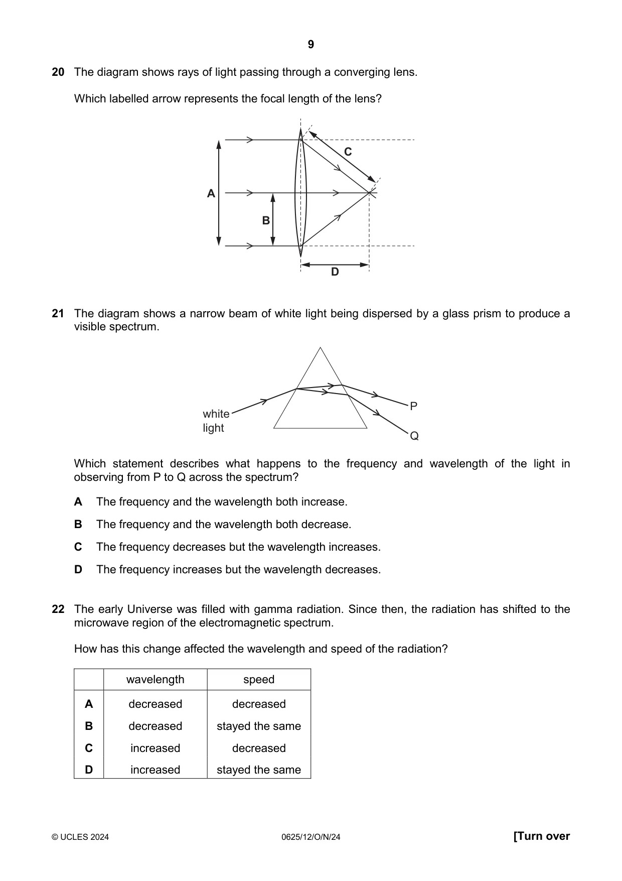 Cambridge IGCSE Physics 0625 2024 Oct/Nov Paper 1 · Variant 2 question paper, page 9 of 16