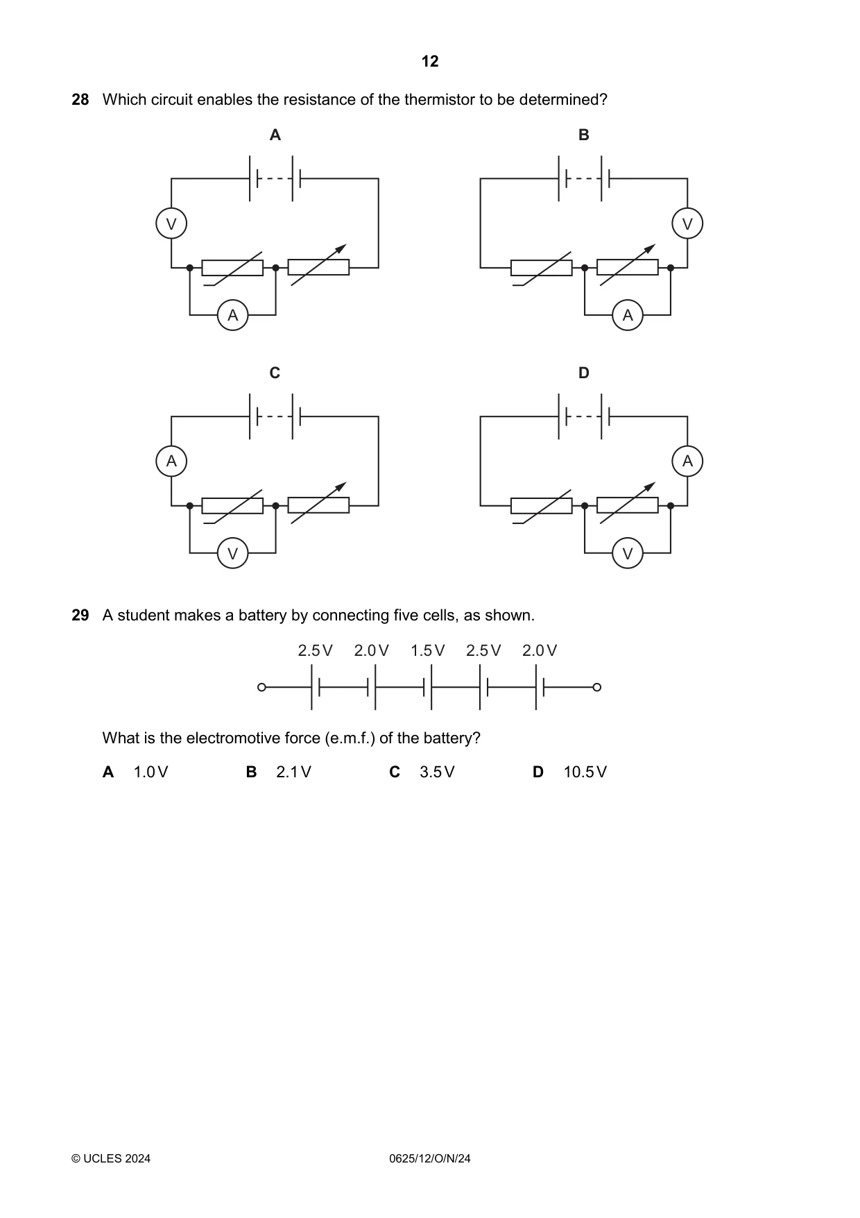 Cambridge IGCSE Physics 0625 2024 Oct/Nov Paper 1 · Variant 2 question paper, page 12 of 16
