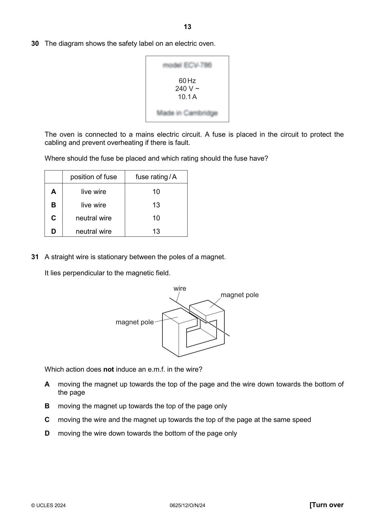 Cambridge IGCSE Physics 0625 2024 Oct/Nov Paper 1 · Variant 2 question paper, page 13 of 16