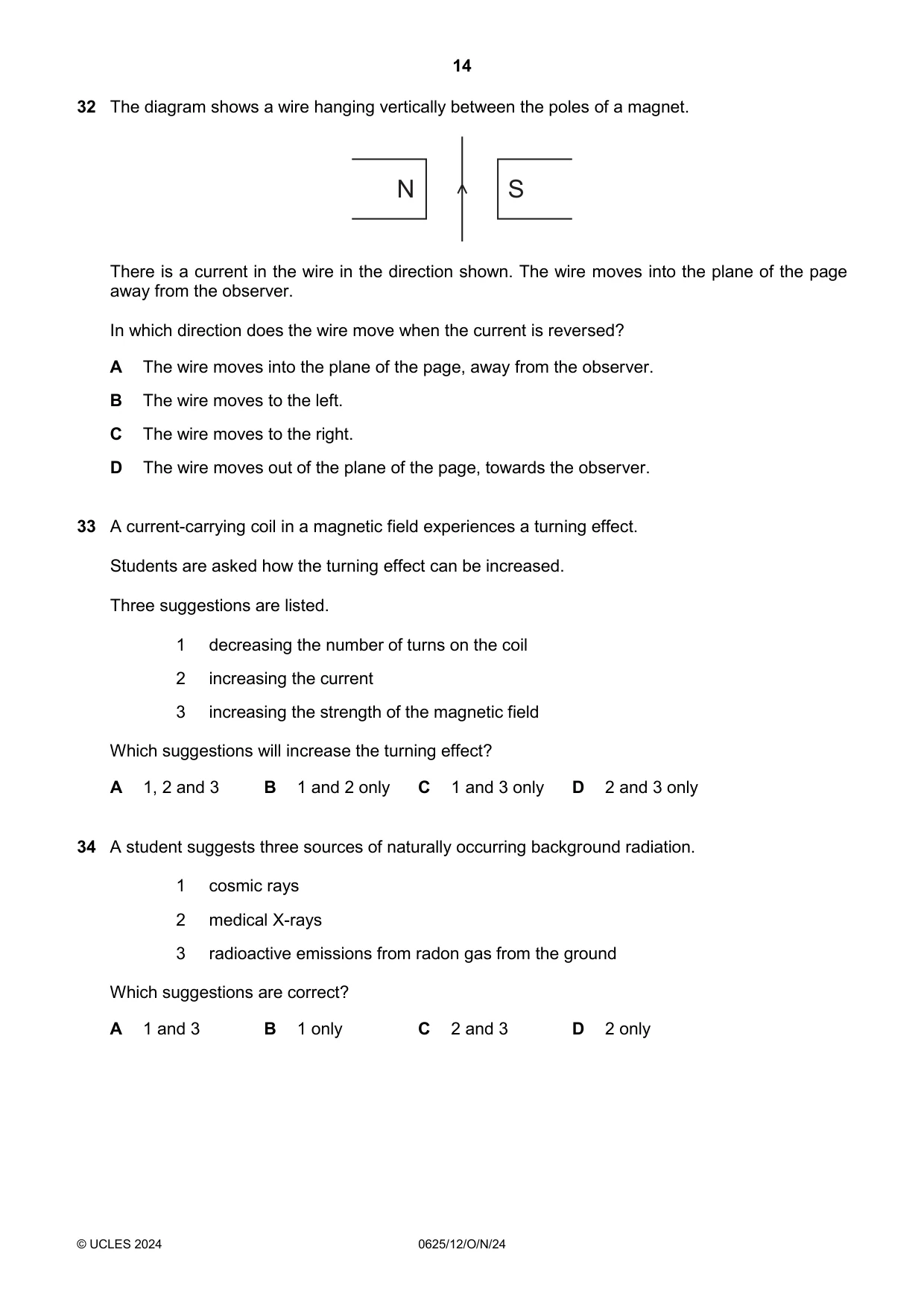 Cambridge IGCSE Physics 0625 2024 Oct/Nov Paper 1 · Variant 2 question paper, page 14 of 16