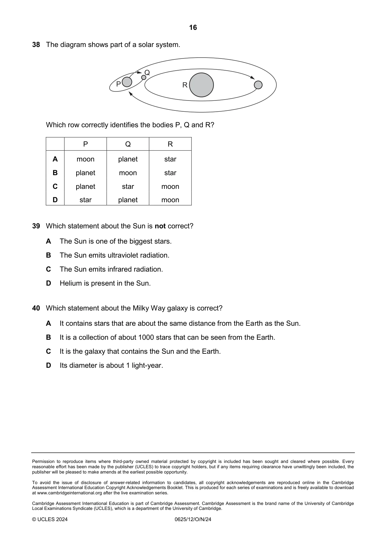 Cambridge IGCSE Physics 0625 2024 Oct/Nov Paper 1 · Variant 2 question paper, page 16 of 16