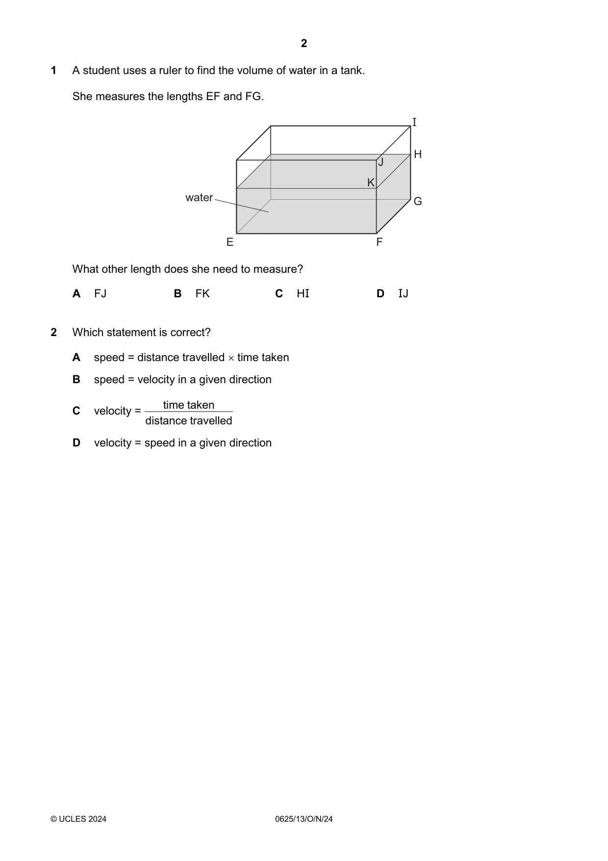 Cambridge IGCSE Physics 0625 2024 Oct/Nov Paper 1 · Variant 3 question paper, page 2 of 16