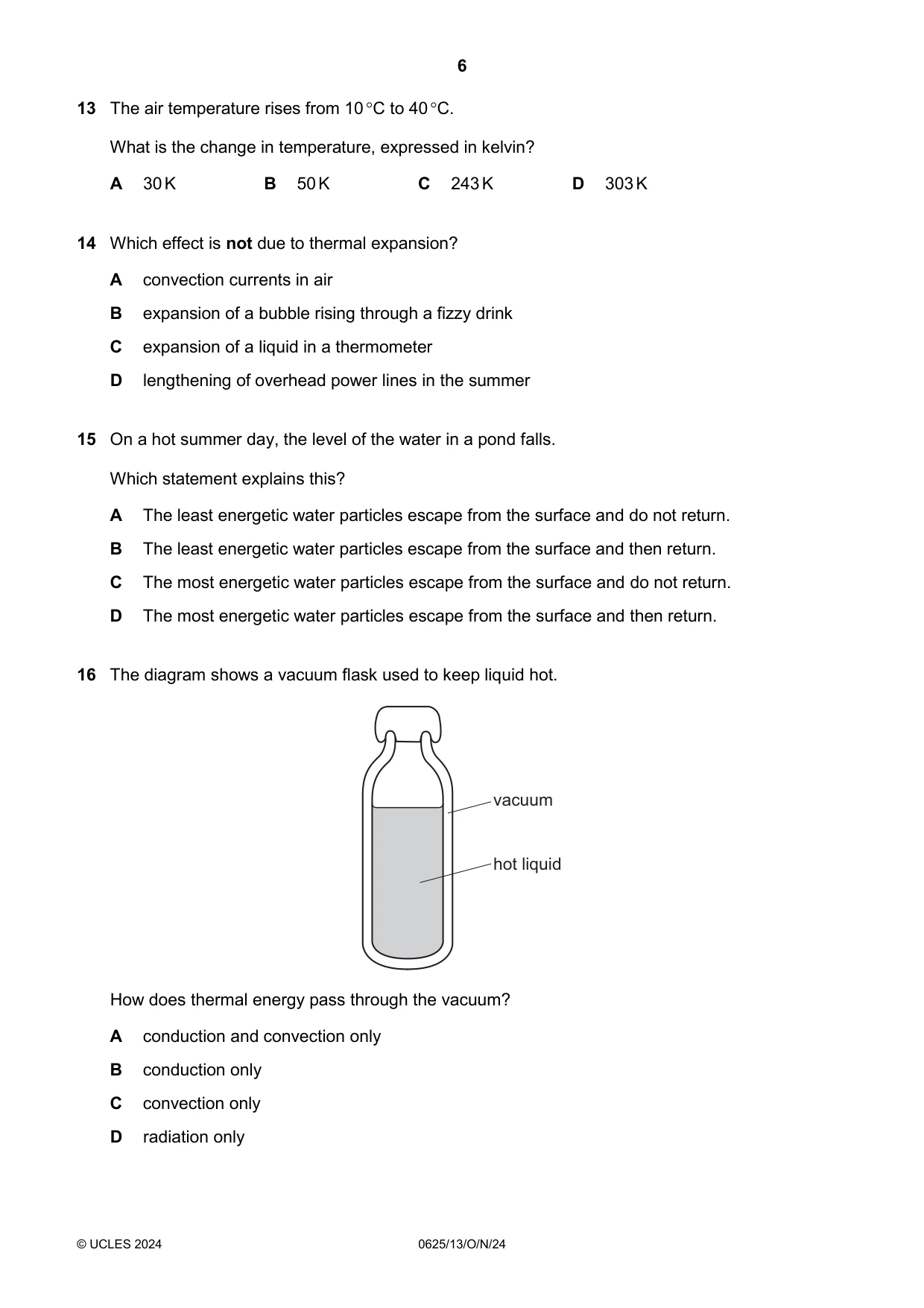 Cambridge IGCSE Physics 0625 2024 Oct/Nov Paper 1 · Variant 3 question paper, page 6 of 16