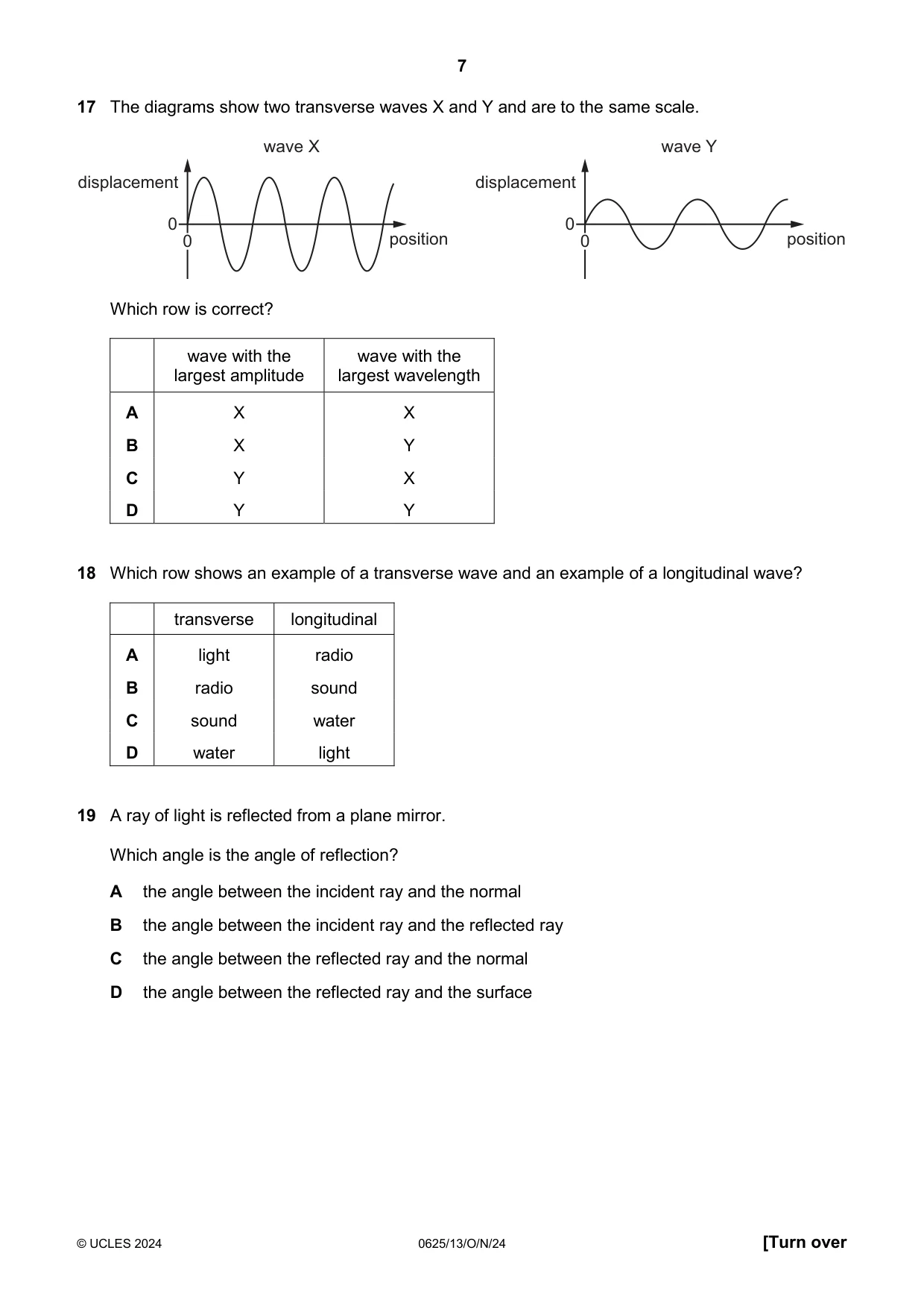 Cambridge IGCSE Physics 0625 2024 Oct/Nov Paper 1 · Variant 3 question paper, page 7 of 16