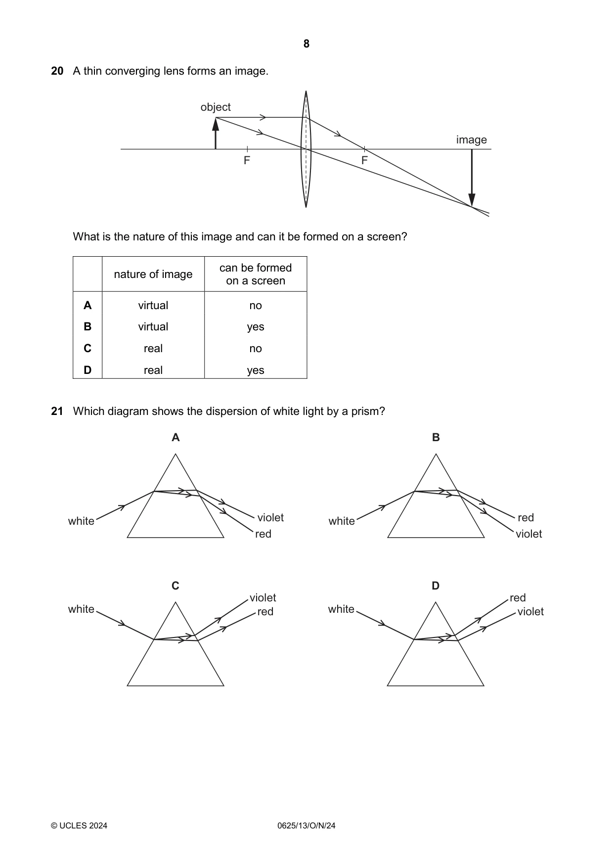 Cambridge IGCSE Physics 0625 2024 Oct/Nov Paper 1 · Variant 3 question paper, page 8 of 16