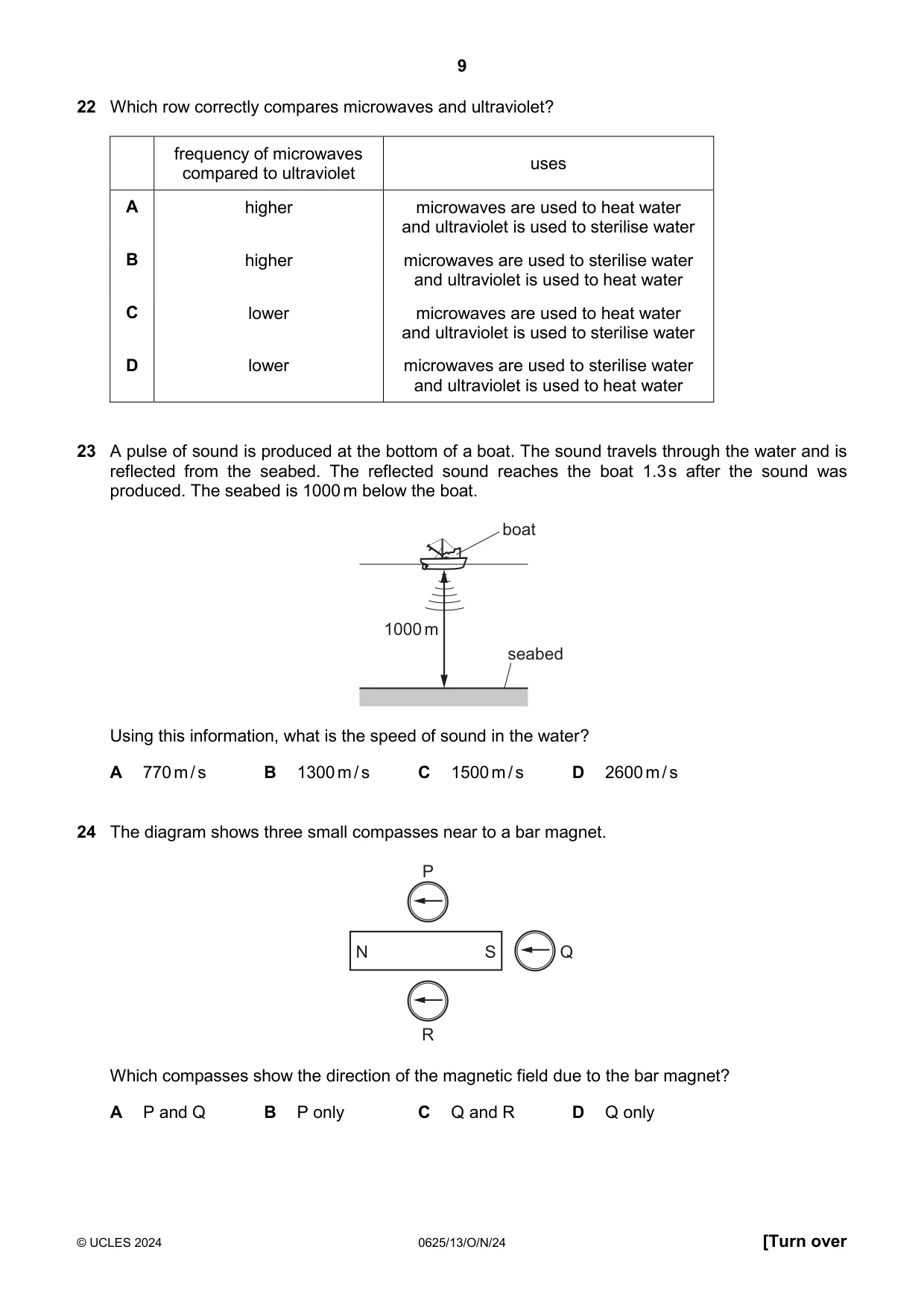 Cambridge IGCSE Physics 0625 2024 Oct/Nov Paper 1 · Variant 3 question paper, page 9 of 16