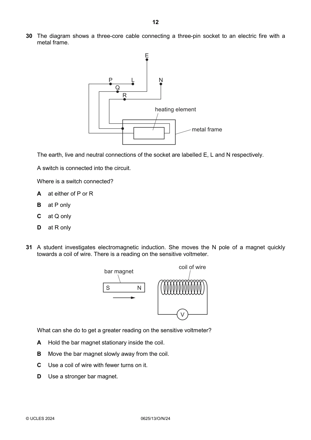 Cambridge IGCSE Physics 0625 2024 Oct/Nov Paper 1 · Variant 3 question paper, page 12 of 16