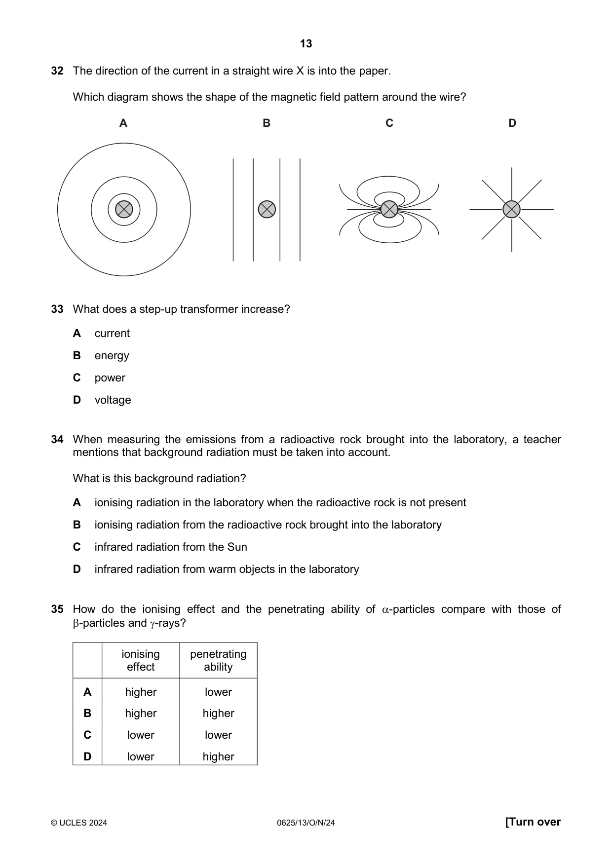 Cambridge IGCSE Physics 0625 2024 Oct/Nov Paper 1 · Variant 3 question paper, page 13 of 16