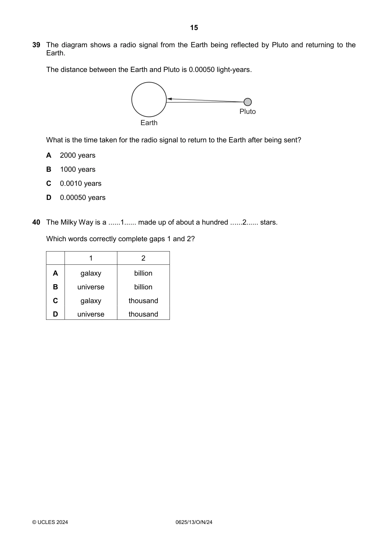 Cambridge IGCSE Physics 0625 2024 Oct/Nov Paper 1 · Variant 3 question paper, page 15 of 16