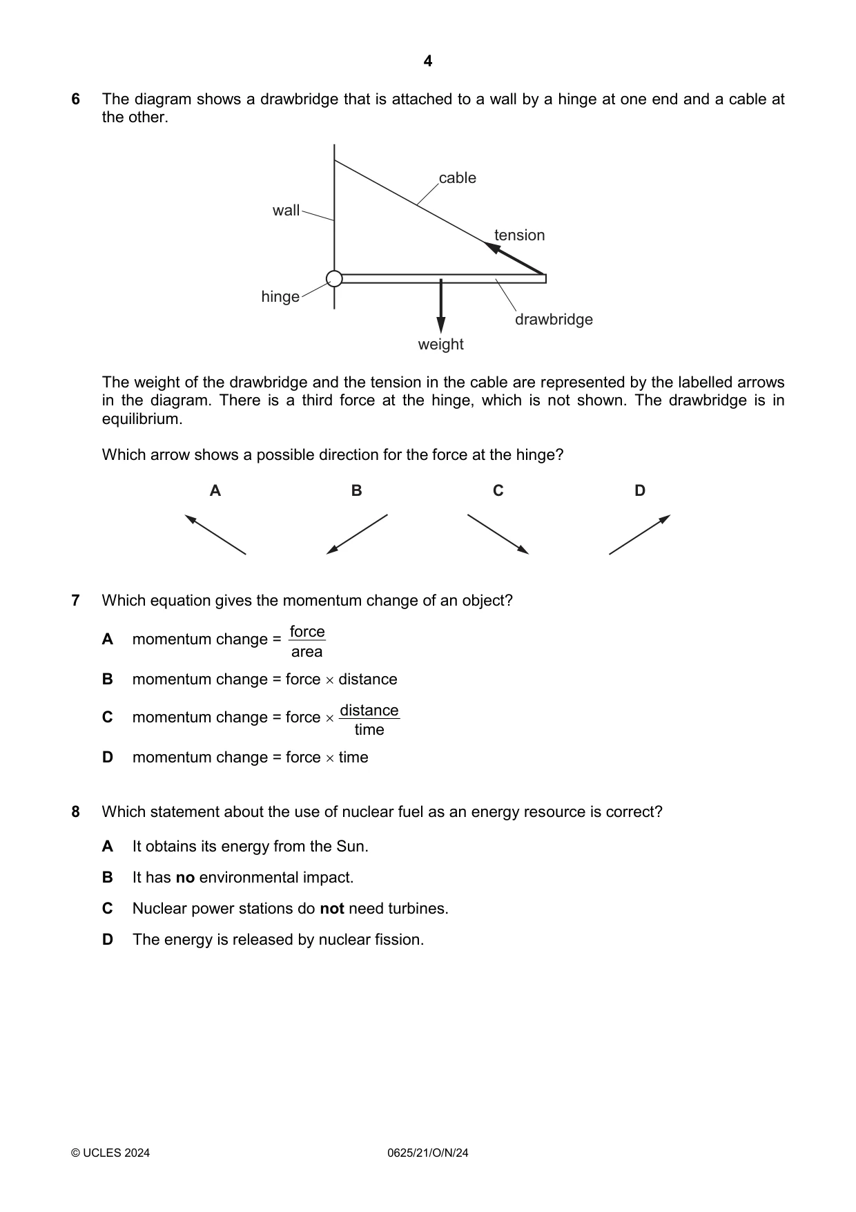 Cambridge IGCSE Physics 0625 2024 Oct/Nov Paper 2 · Variant 1 question paper, page 4 of 20