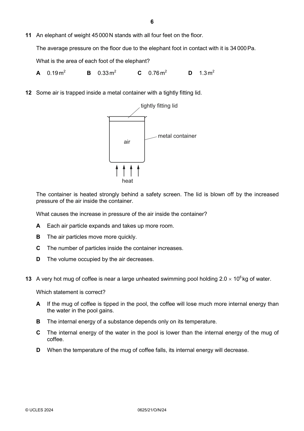 Cambridge IGCSE Physics 0625 2024 Oct/Nov Paper 2 · Variant 1 question paper, page 6 of 20