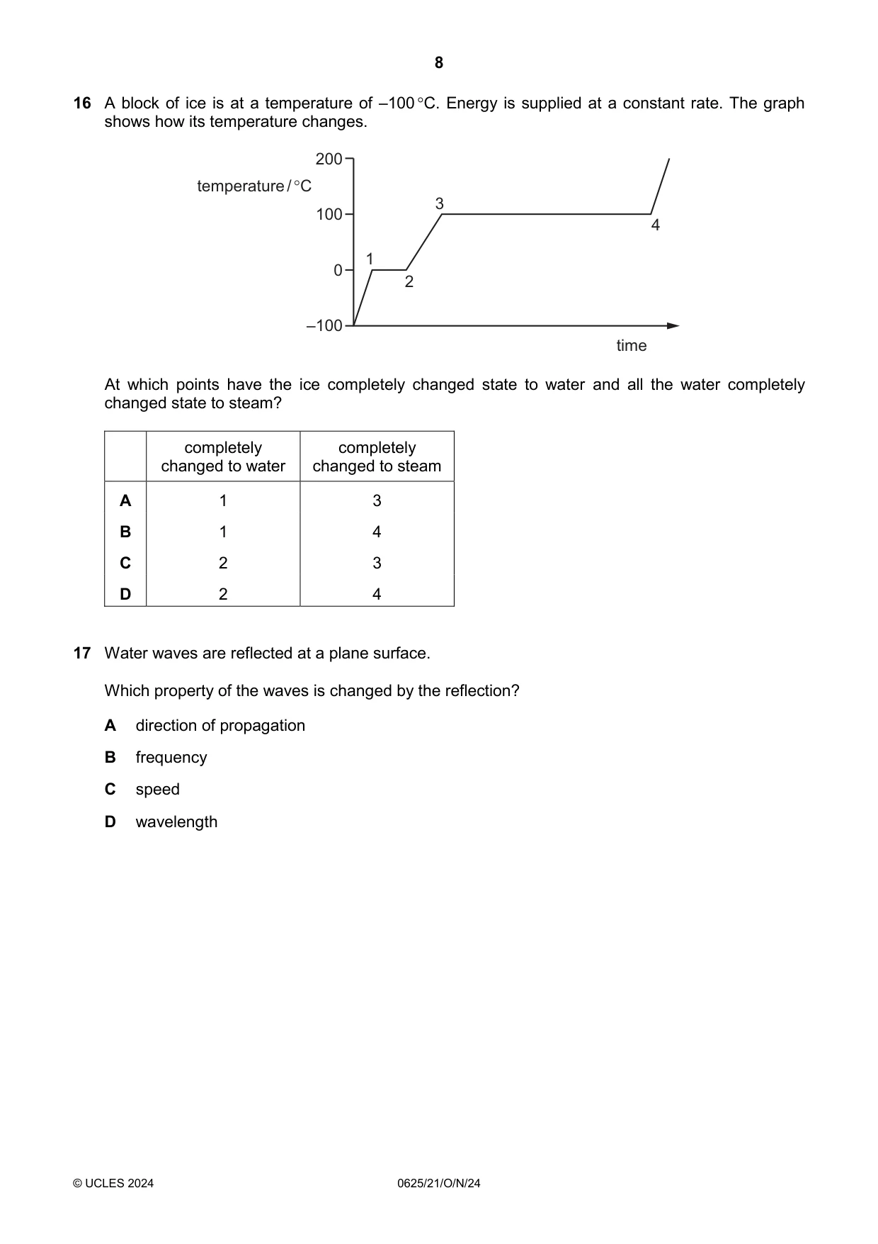 Cambridge IGCSE Physics 0625 2024 Oct/Nov Paper 2 · Variant 1 question paper, page 8 of 20