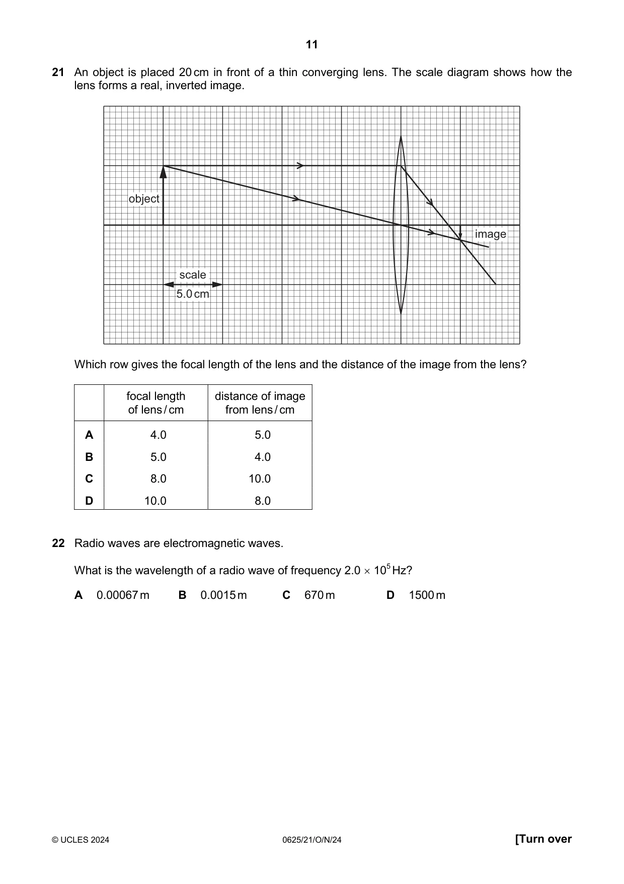 Cambridge IGCSE Physics 0625 2024 Oct/Nov Paper 2 · Variant 1 question paper, page 11 of 20