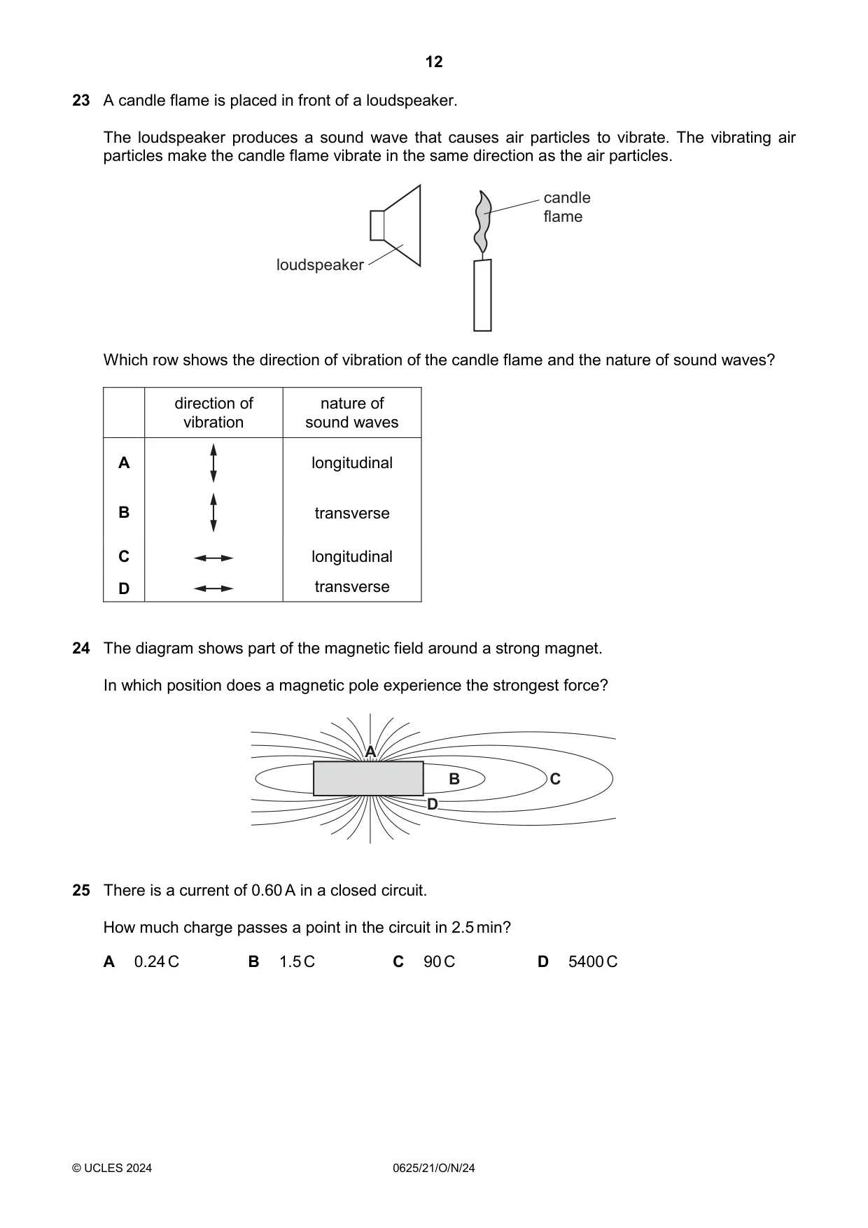Cambridge IGCSE Physics 0625 2024 Oct/Nov Paper 2 · Variant 1 question paper, page 12 of 20