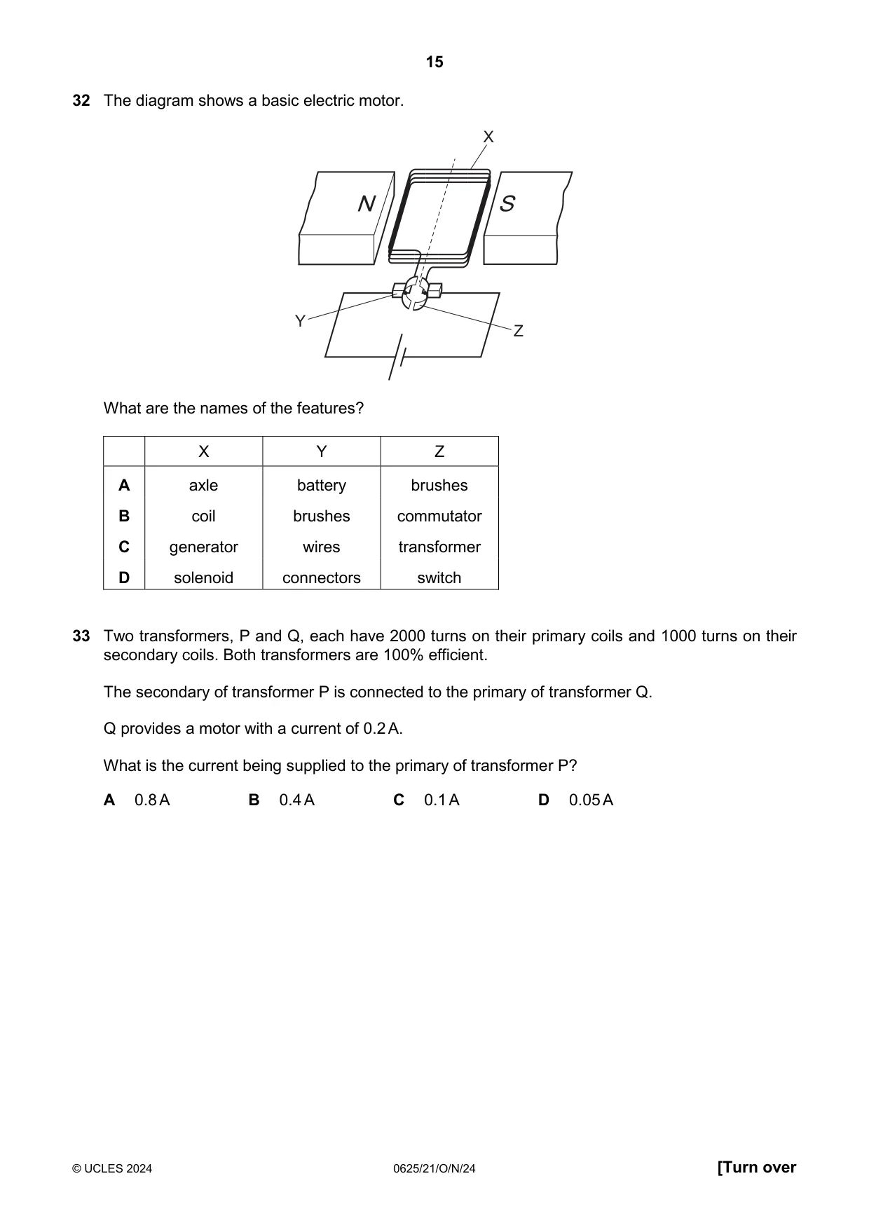 Cambridge IGCSE Physics 0625 2024 Oct/Nov Paper 2 · Variant 1 question paper, page 15 of 20