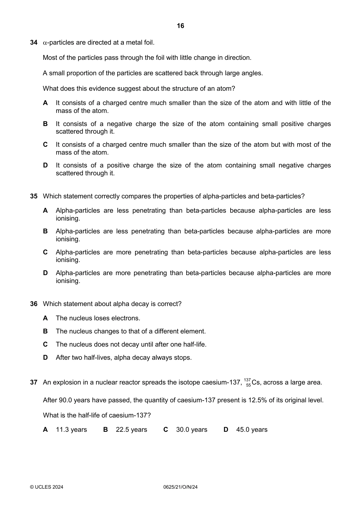 Cambridge IGCSE Physics 0625 2024 Oct/Nov Paper 2 · Variant 1 question paper, page 16 of 20