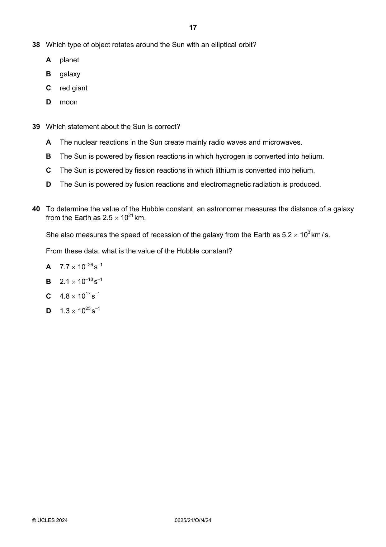 Cambridge IGCSE Physics 0625 2024 Oct/Nov Paper 2 · Variant 1 question paper, page 17 of 20