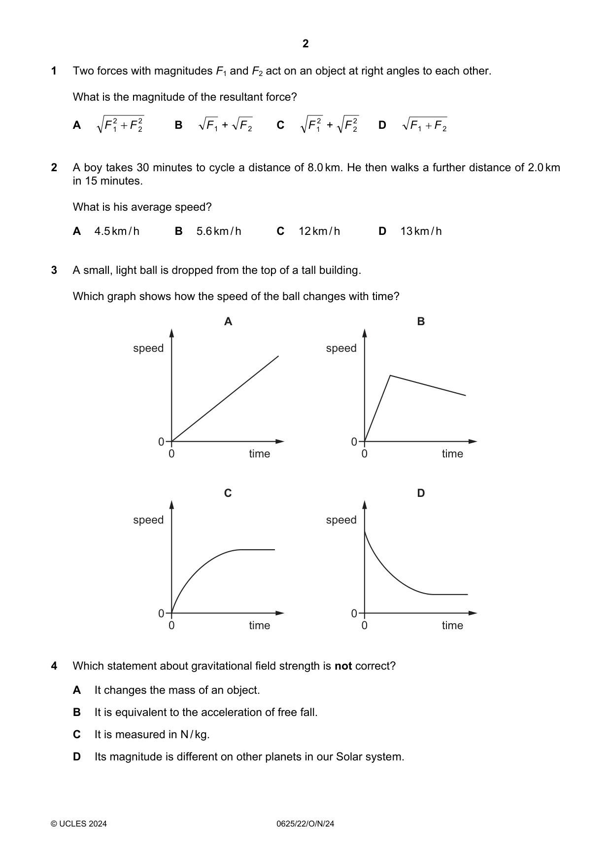 Cambridge IGCSE Physics 0625 2024 Oct/Nov Paper 2 · Variant 2 question paper, page 2 of 20