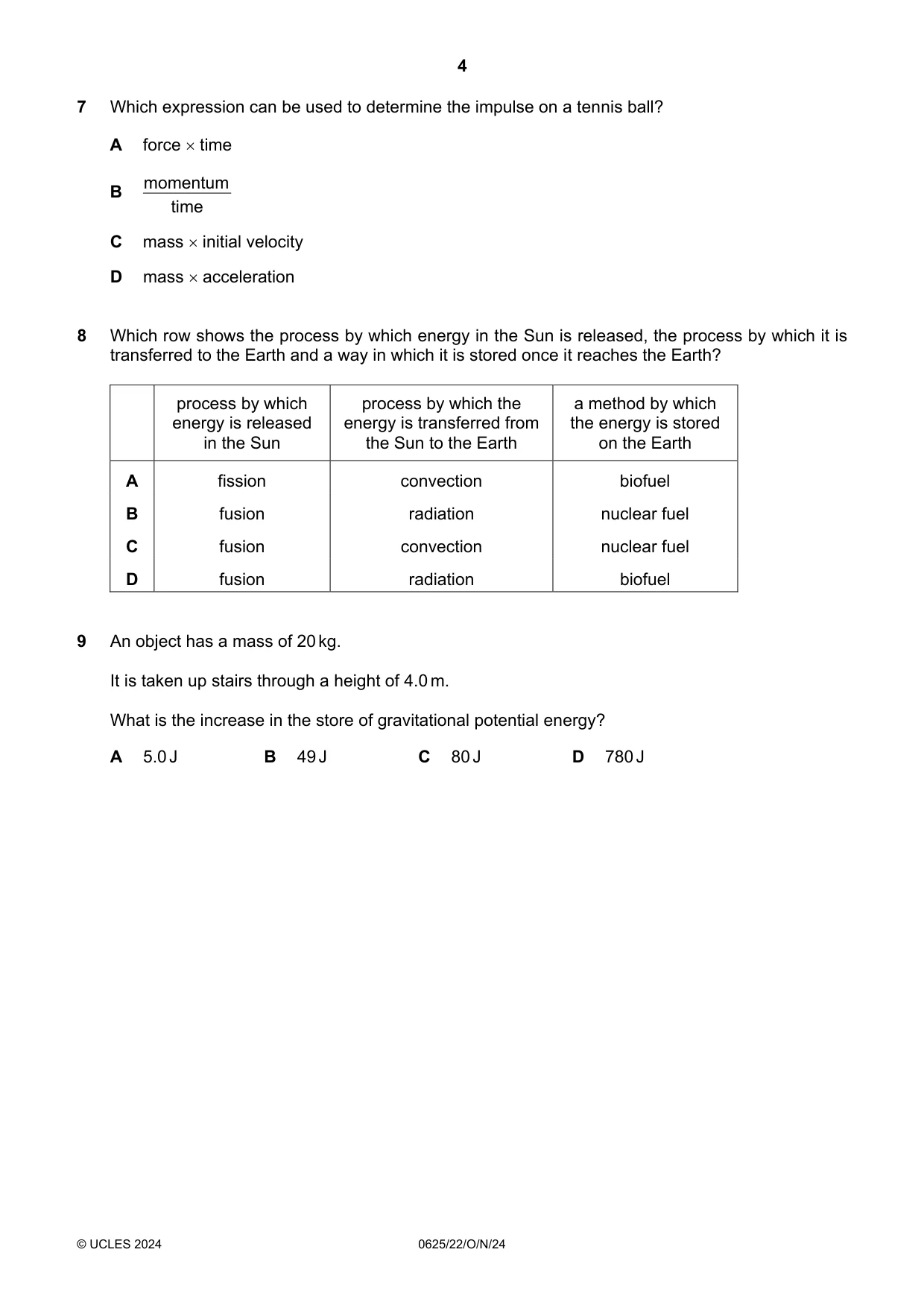 Cambridge IGCSE Physics 0625 2024 Oct/Nov Paper 2 · Variant 2 question paper, page 4 of 20