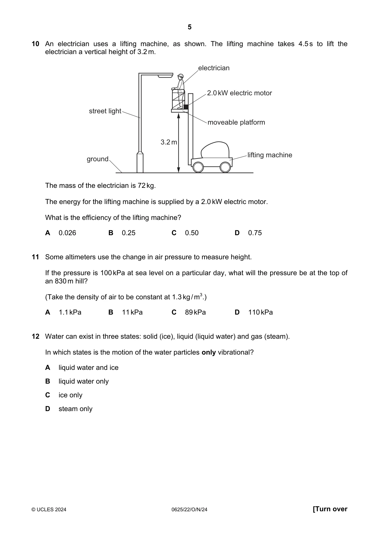 Cambridge IGCSE Physics 0625 2024 Oct/Nov Paper 2 · Variant 2 question paper, page 5 of 20
