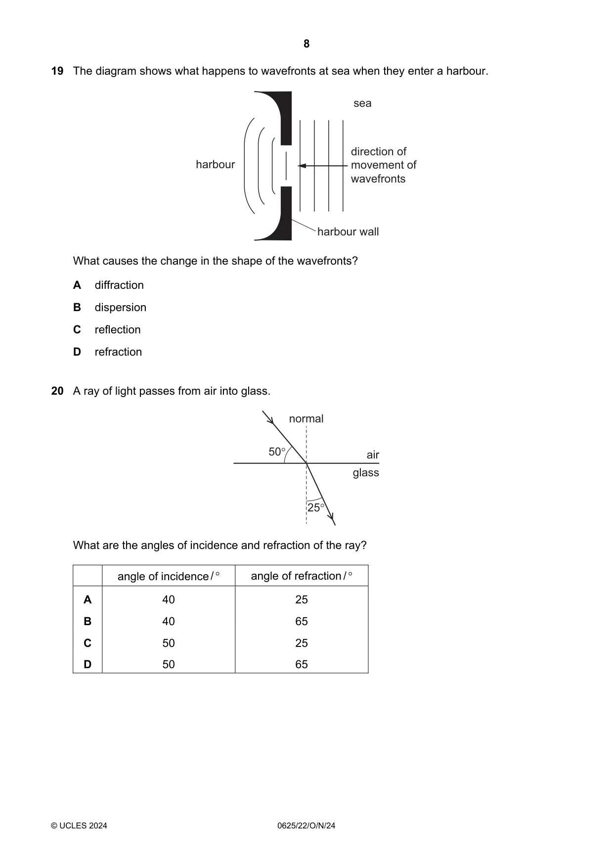 Cambridge IGCSE Physics 0625 2024 Oct/Nov Paper 2 · Variant 2 question paper, page 8 of 20