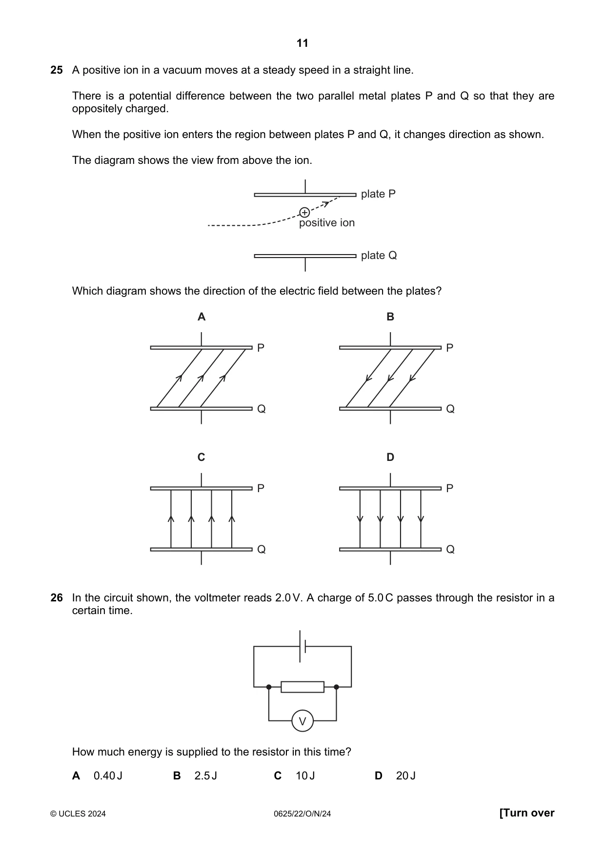 Cambridge IGCSE Physics 0625 2024 Oct/Nov Paper 2 · Variant 2 question paper, page 11 of 20