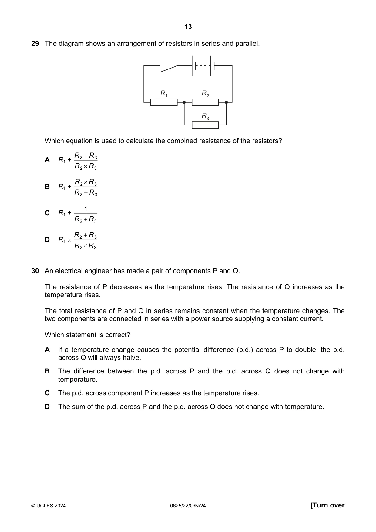 Cambridge IGCSE Physics 0625 2024 Oct/Nov Paper 2 · Variant 2 question paper, page 13 of 20