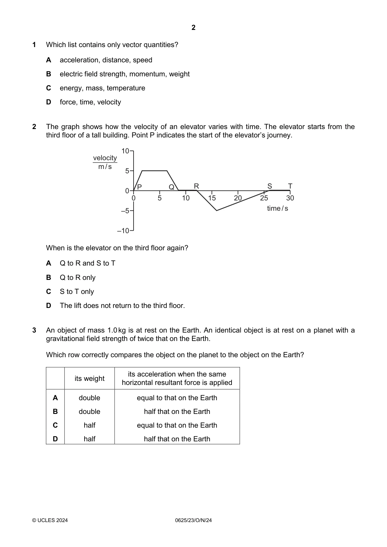 Cambridge IGCSE Physics 0625 2024 Oct/Nov Paper 2 · Variant 3 question paper, page 2 of 20