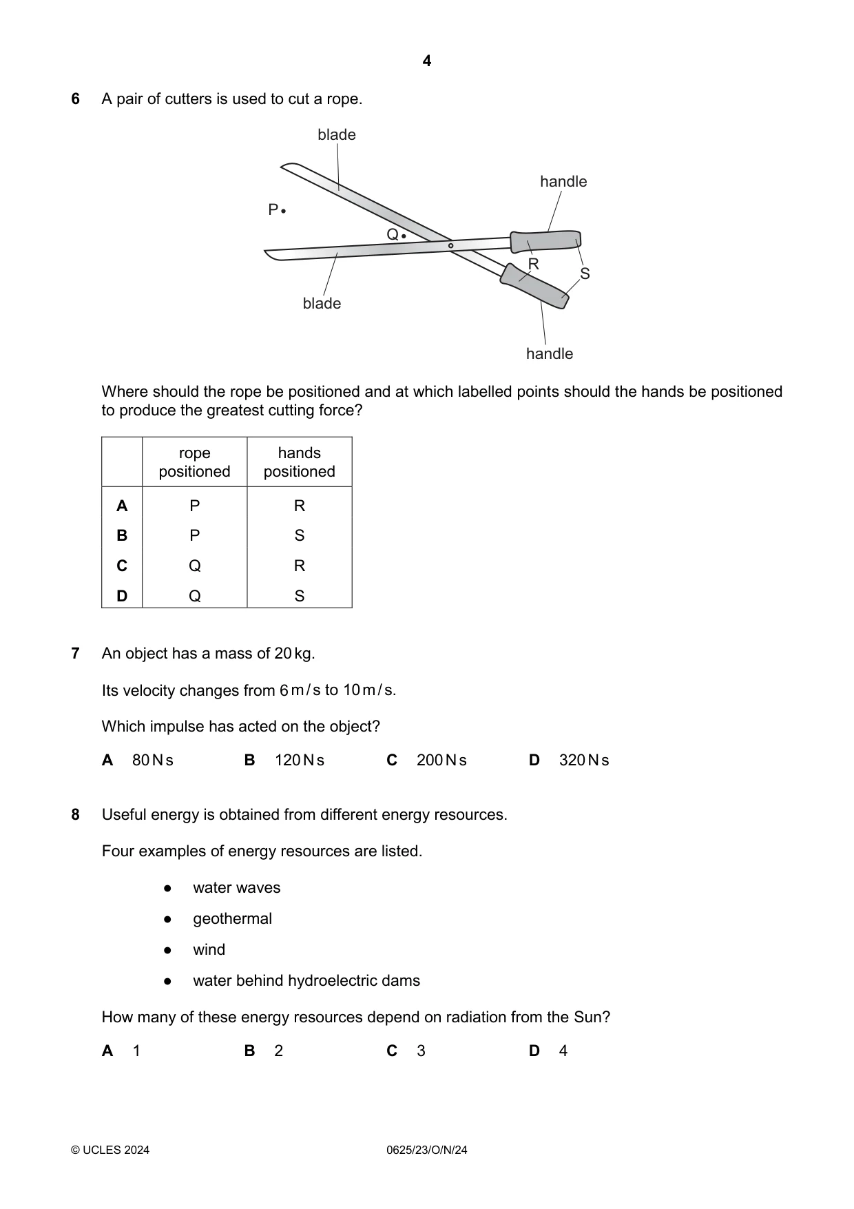 Cambridge IGCSE Physics 0625 2024 Oct/Nov Paper 2 · Variant 3 question paper, page 4 of 20
