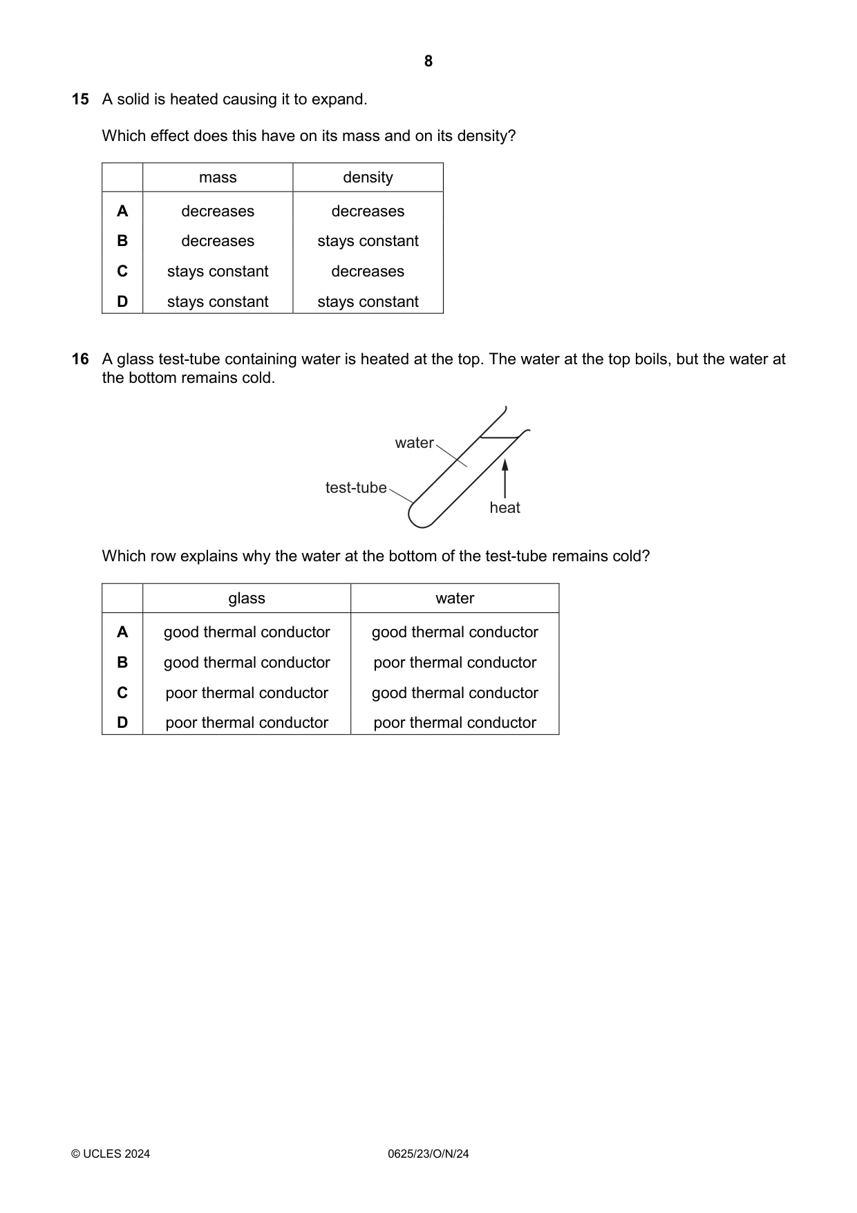 Cambridge IGCSE Physics 0625 2024 Oct/Nov Paper 2 · Variant 3 question paper, page 8 of 20