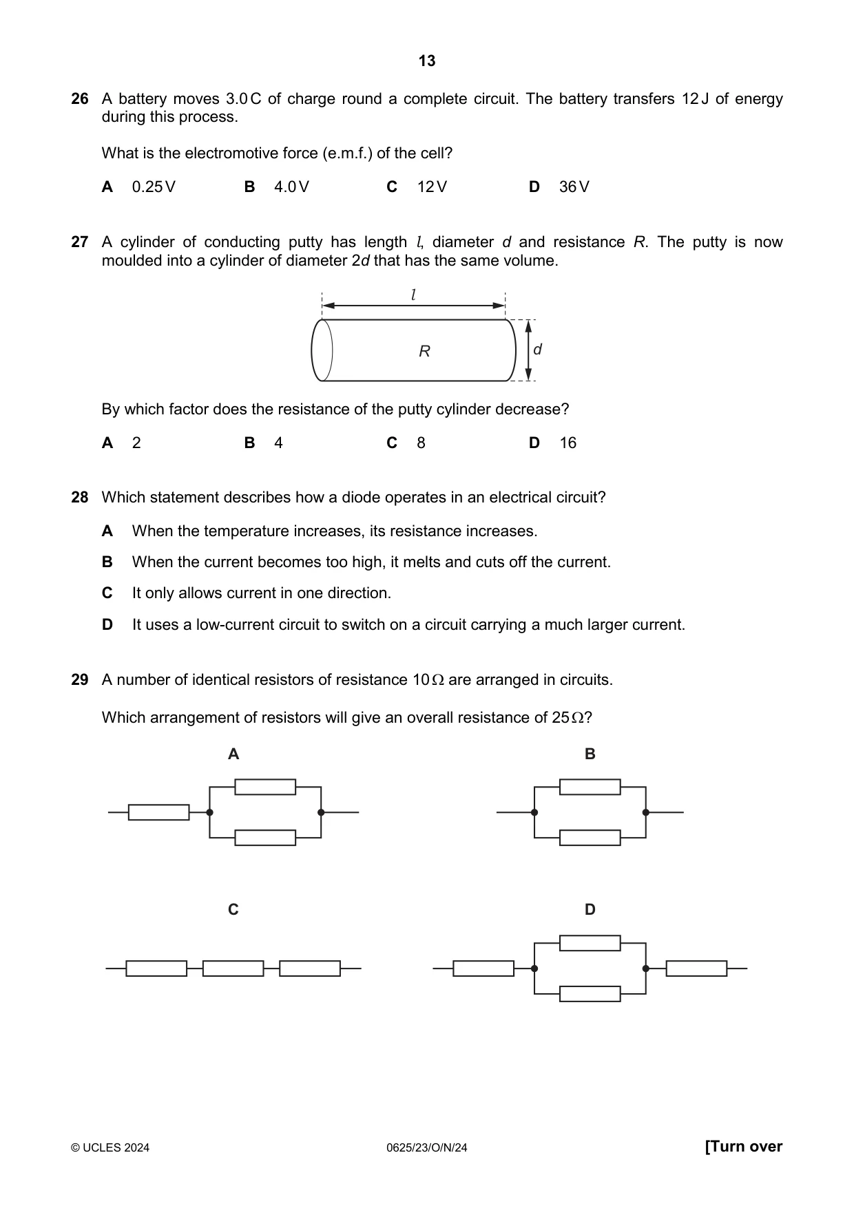 Cambridge IGCSE Physics 0625 2024 Oct/Nov Paper 2 · Variant 3 question paper, page 13 of 20