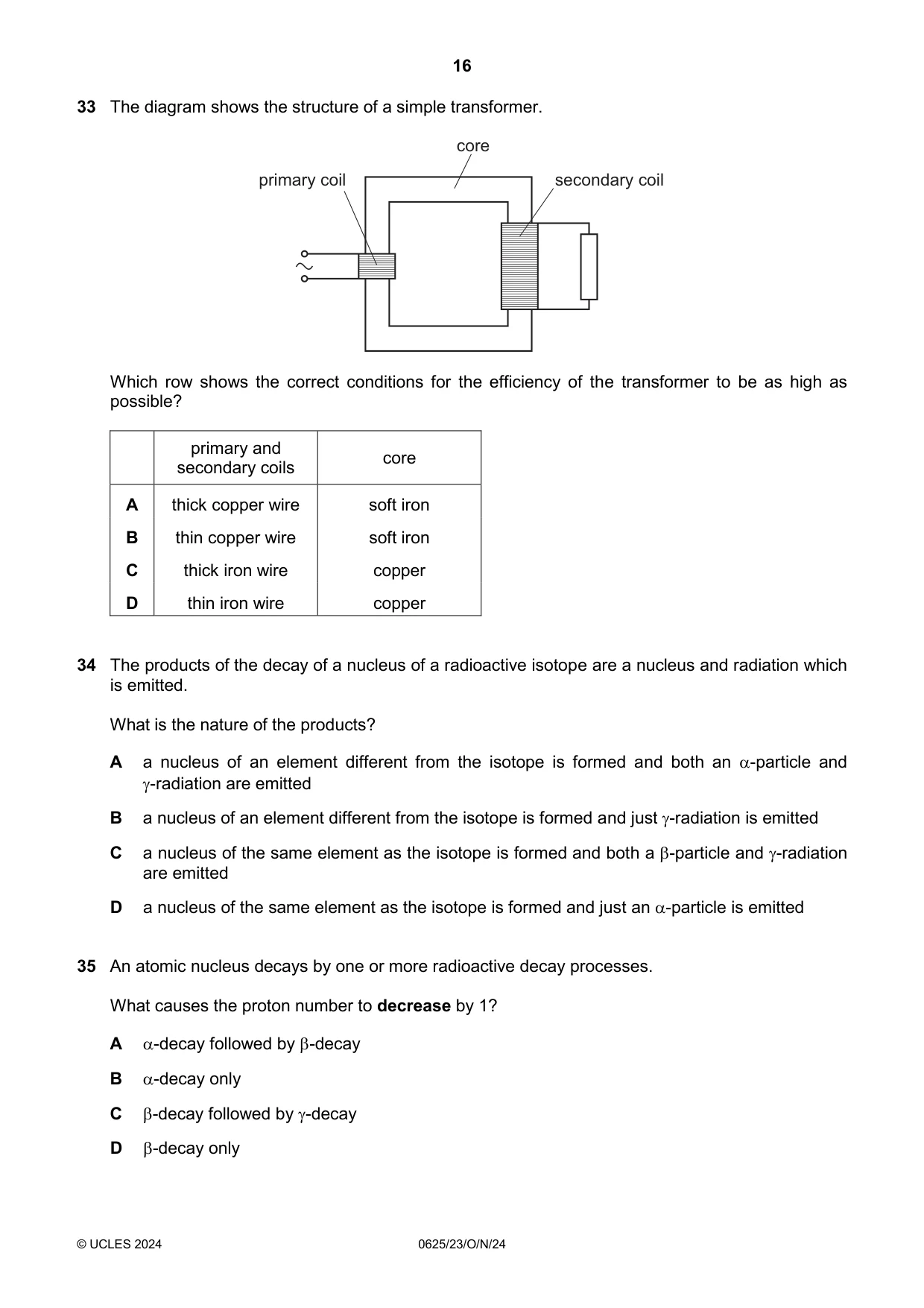 Cambridge IGCSE Physics 0625 2024 Oct/Nov Paper 2 · Variant 3 question paper, page 16 of 20