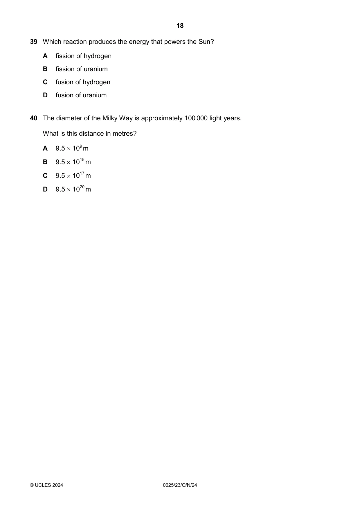 Cambridge IGCSE Physics 0625 2024 Oct/Nov Paper 2 · Variant 3 question paper, page 18 of 20