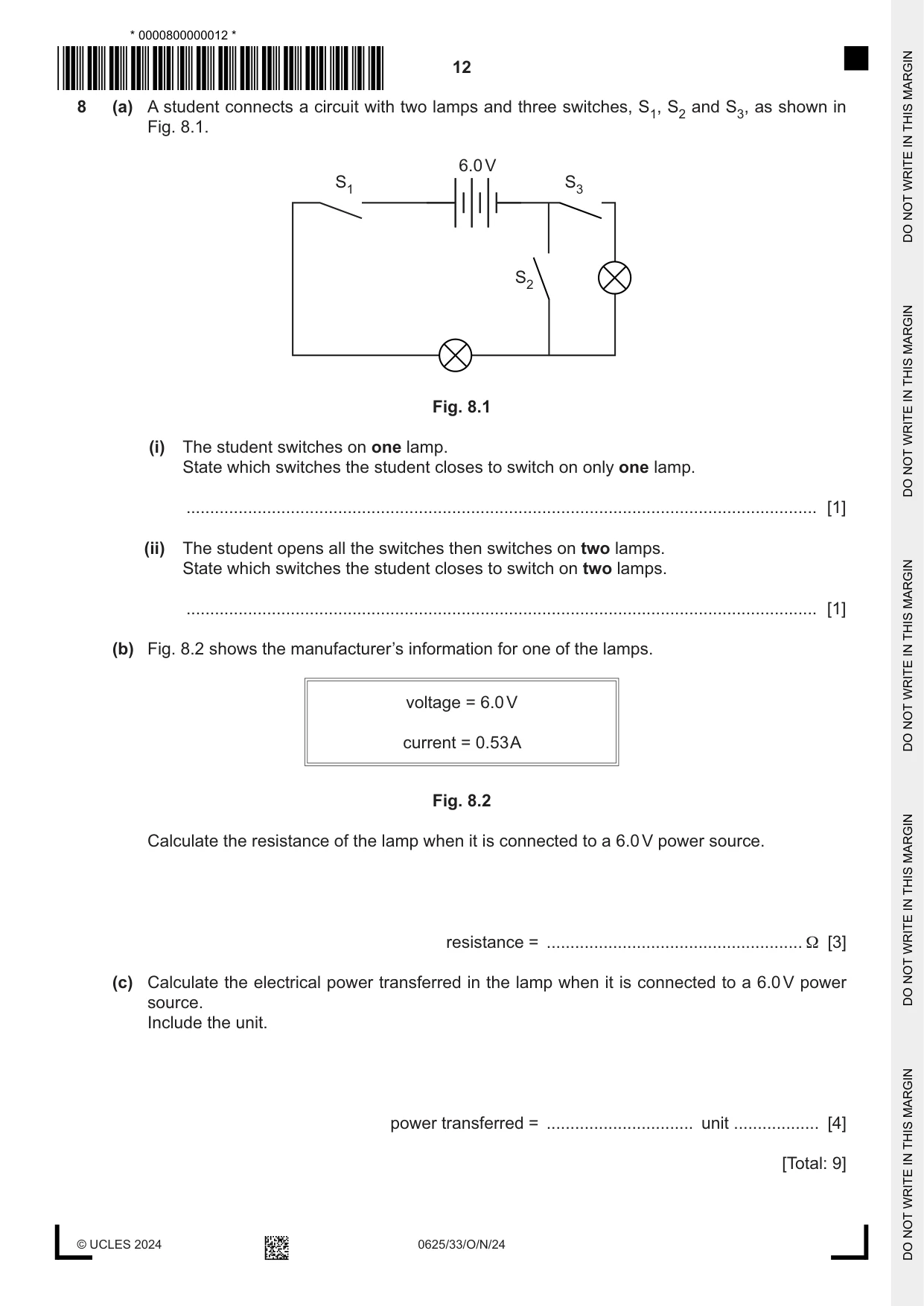 Cambridge IGCSE Physics 0625 2024 Oct/Nov Paper 3 · Variant 3 question paper, page 12 of 16