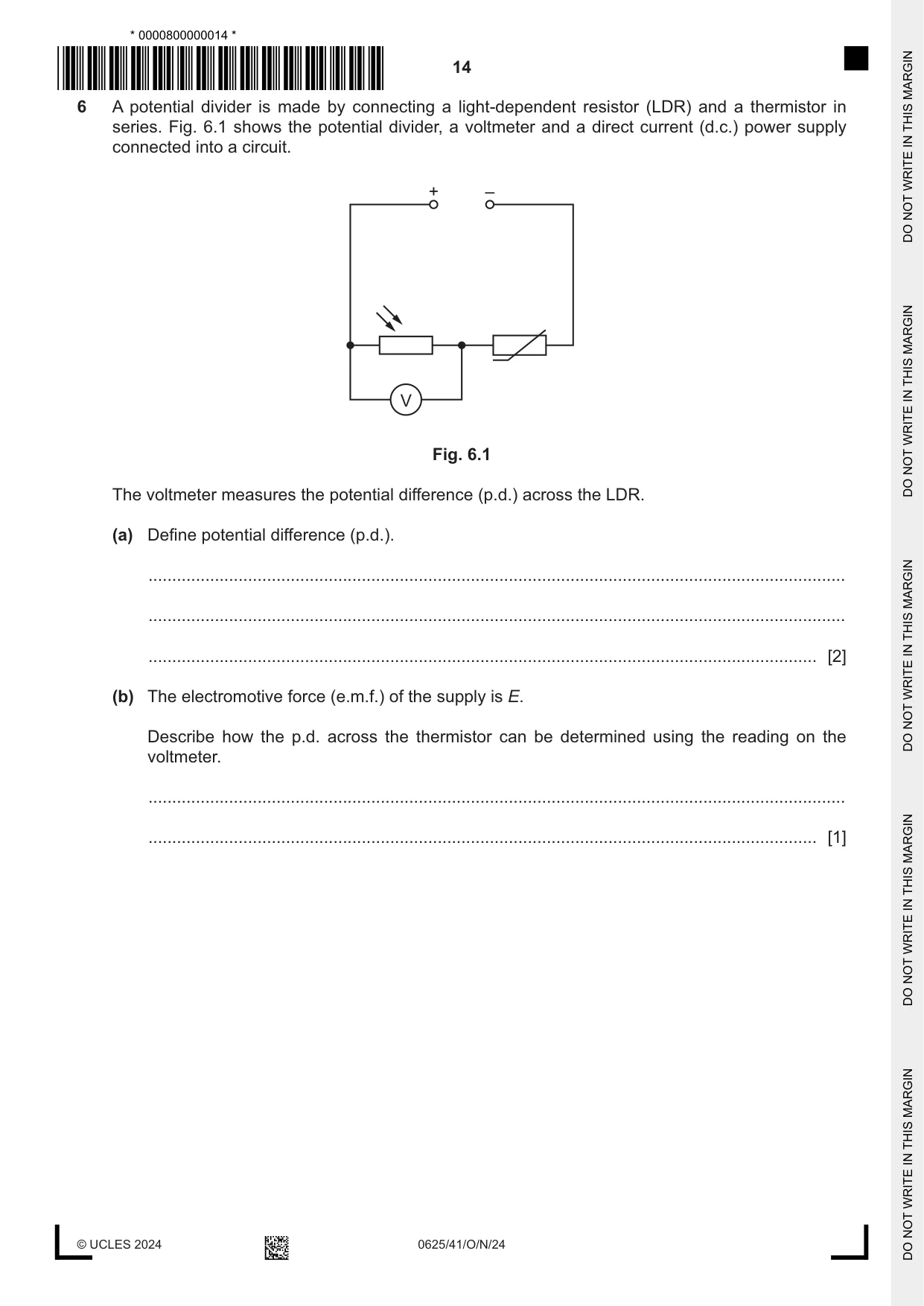Cambridge IGCSE Physics 0625 2024 Oct/Nov Paper 4 · Variant 1 question paper, page 14 of 20