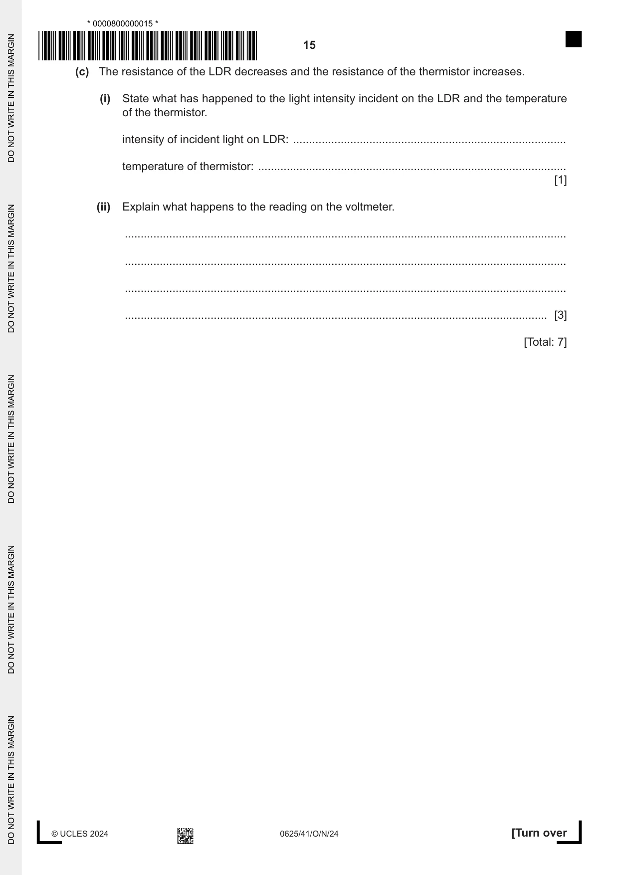Cambridge IGCSE Physics 0625 2024 Oct/Nov Paper 4 · Variant 1 question paper, page 15 of 20