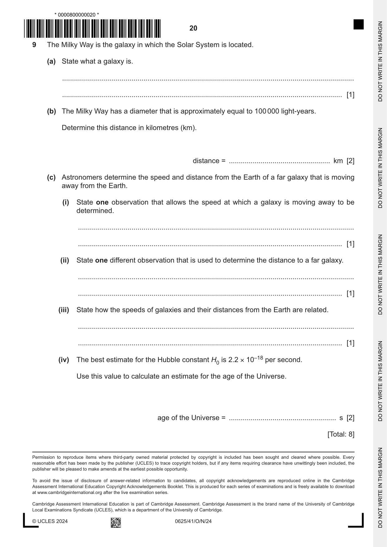 Cambridge IGCSE Physics 0625 2024 Oct/Nov Paper 4 · Variant 1 question paper, page 20 of 20