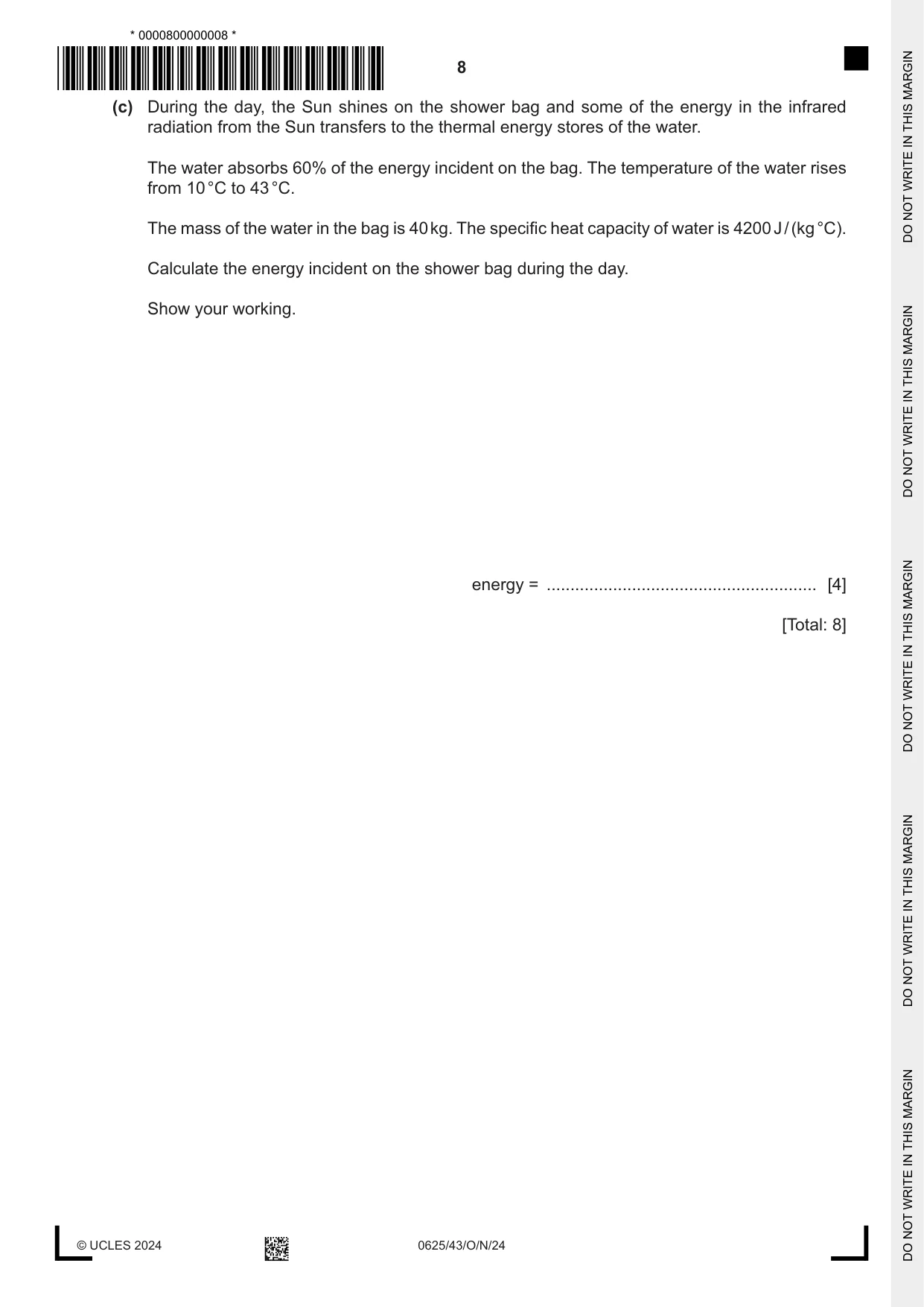 Cambridge IGCSE Physics 0625 2024 Oct/Nov Paper 4 · Variant 3 question paper, page 8 of 20