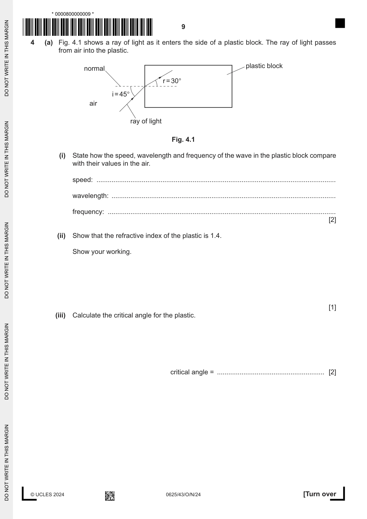 Cambridge IGCSE Physics 0625 2024 Oct/Nov Paper 4 · Variant 3 question paper, page 9 of 20