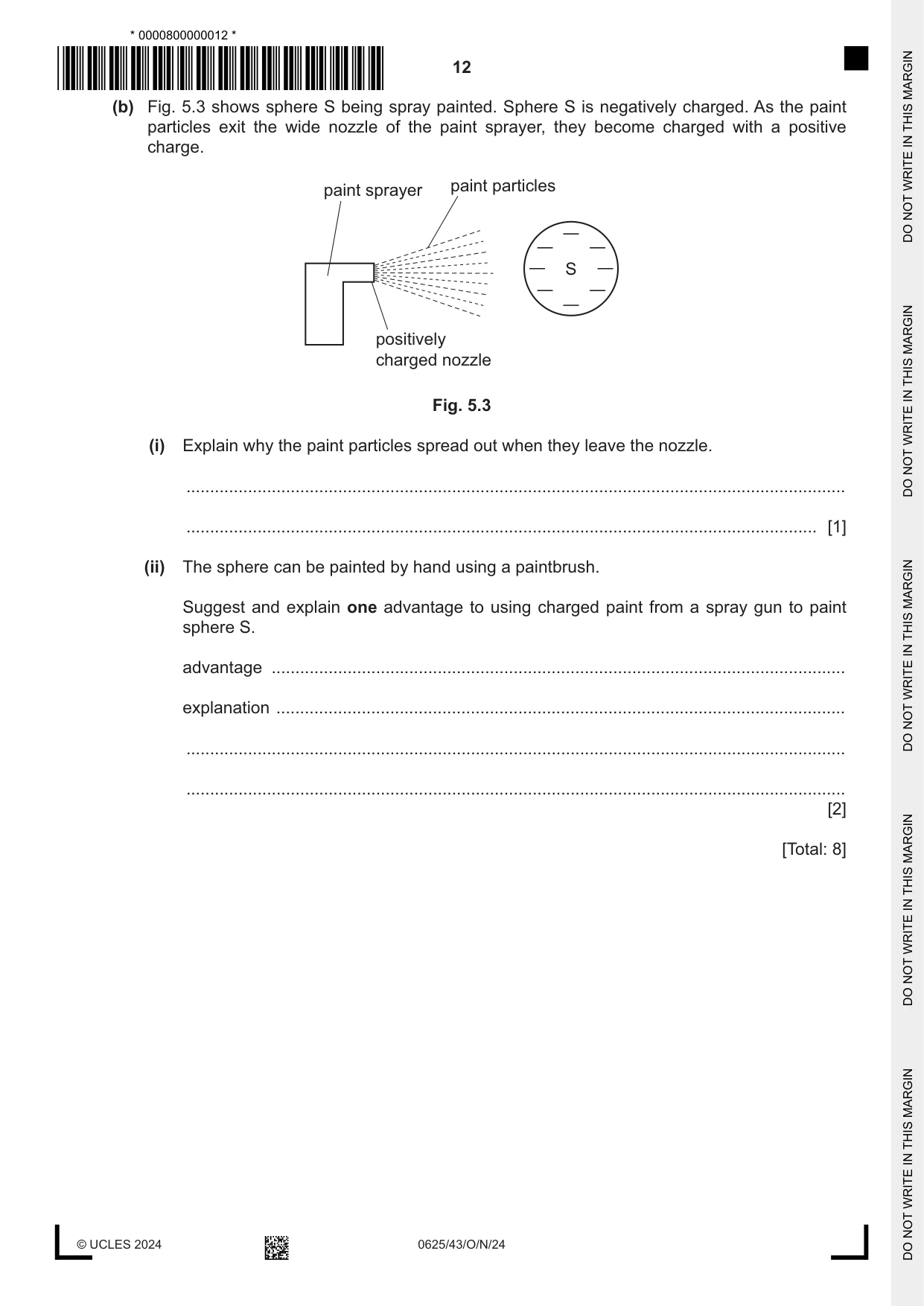 Cambridge IGCSE Physics 0625 2024 Oct/Nov Paper 4 · Variant 3 question paper, page 12 of 20