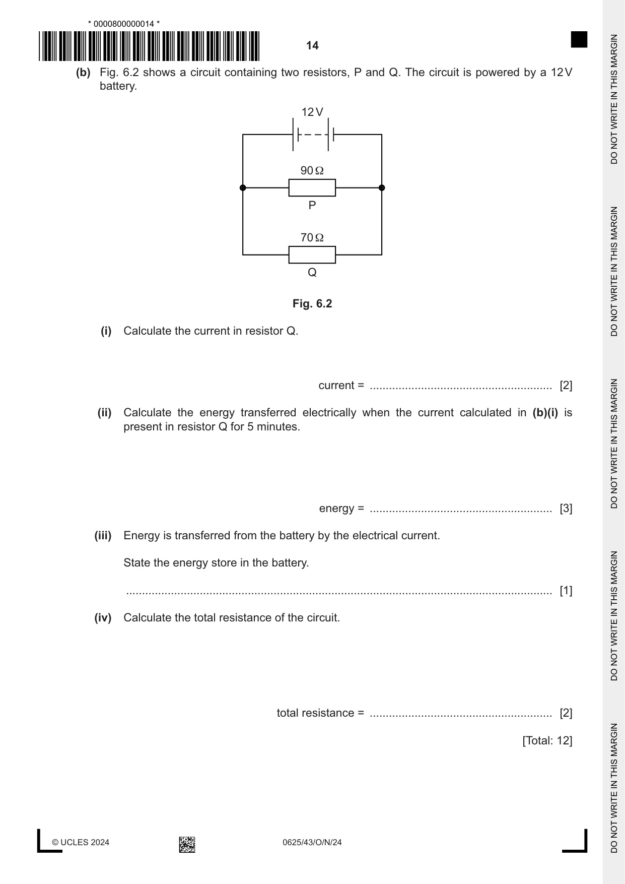 Cambridge IGCSE Physics 0625 2024 Oct/Nov Paper 4 · Variant 3 question paper, page 14 of 20