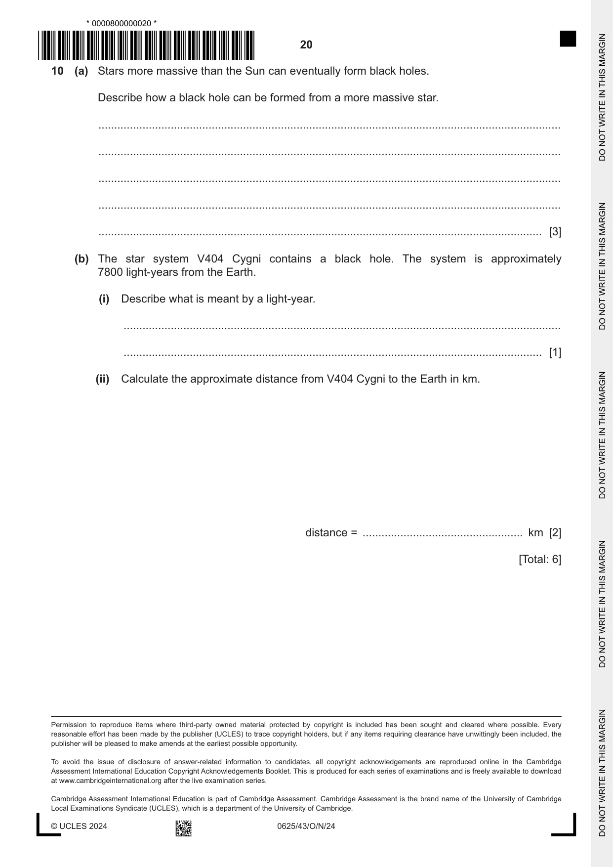 Cambridge IGCSE Physics 0625 2024 Oct/Nov Paper 4 · Variant 3 question paper, page 20 of 20