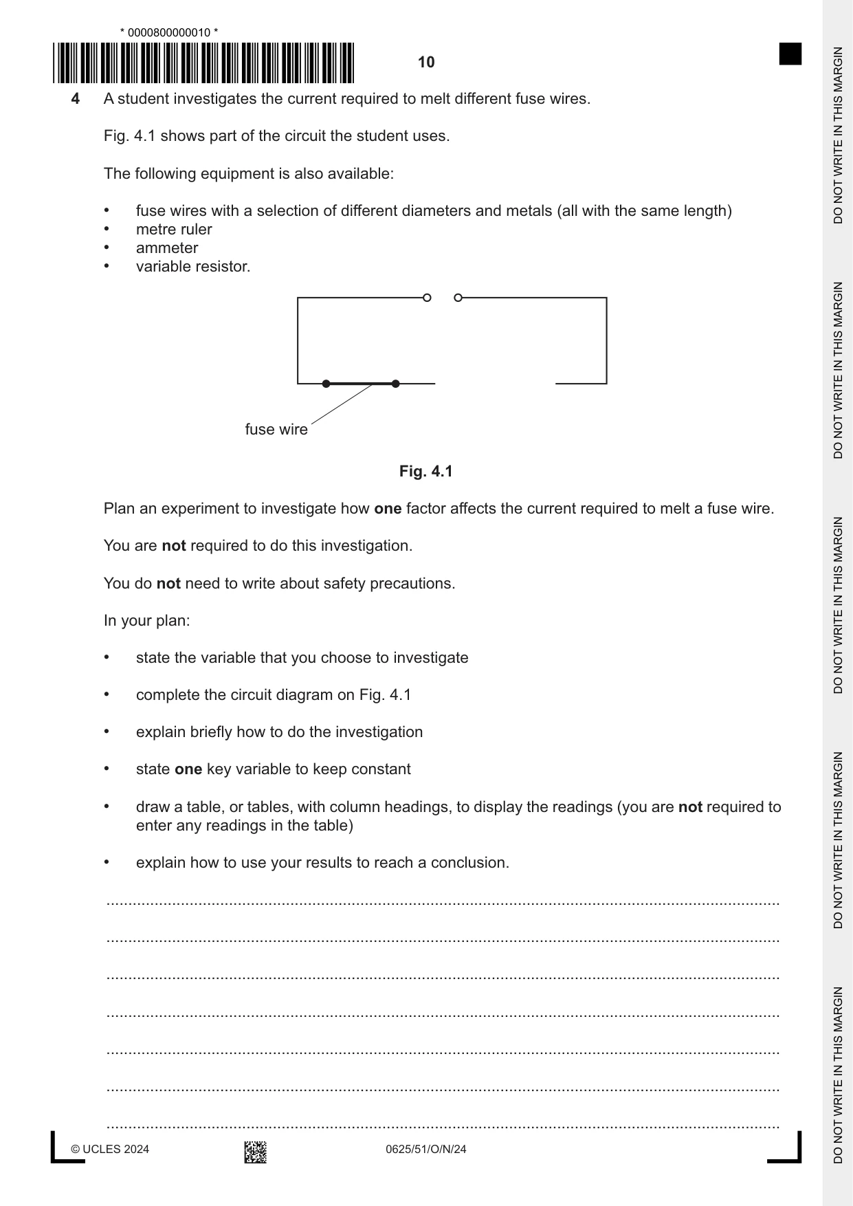 Cambridge IGCSE Physics 0625 2024 Oct/Nov Paper 5 · Variant 1 question paper, page 10 of 12