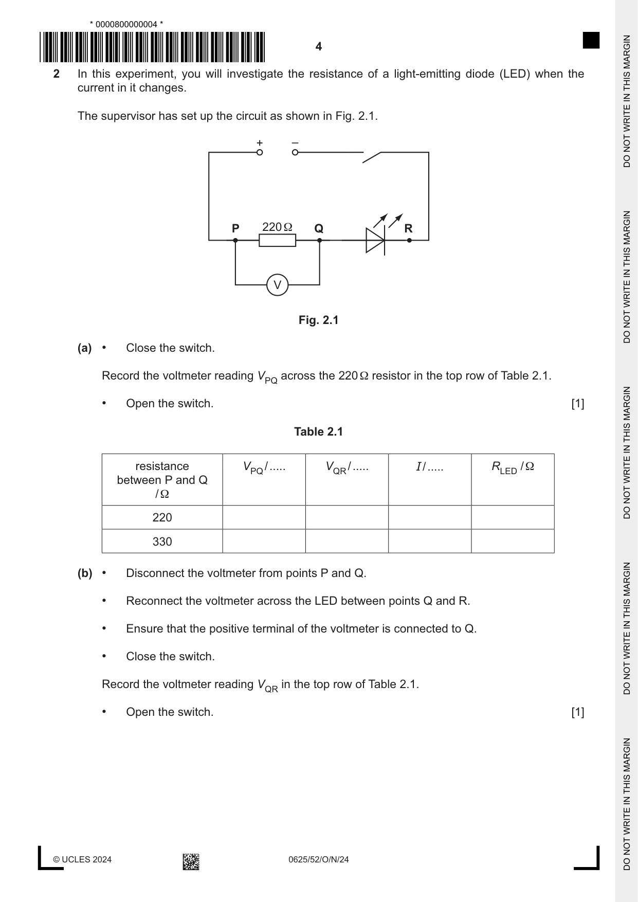 Cambridge IGCSE Physics 0625 2024 Oct/Nov Paper 5 · Variant 2 question paper, page 4 of 12
