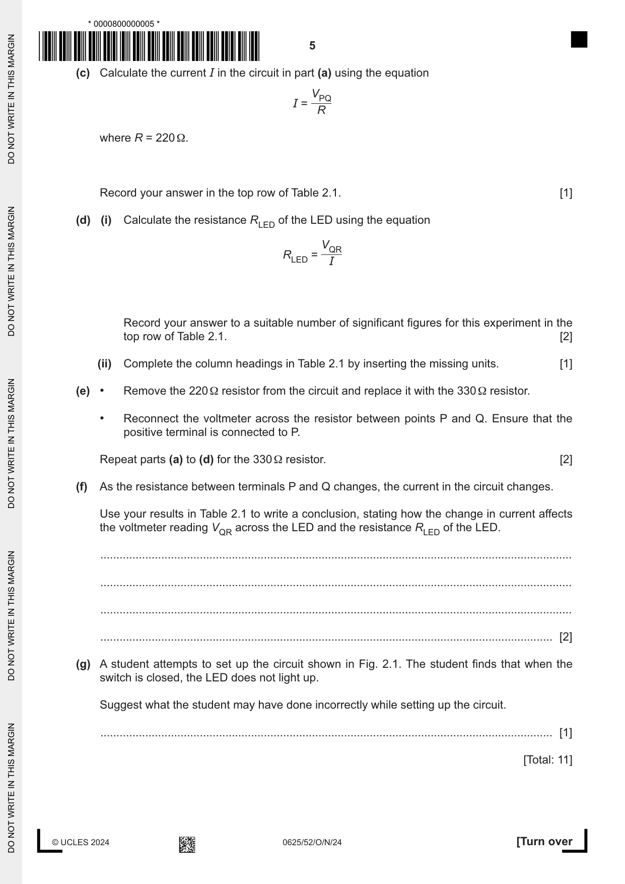 Cambridge IGCSE Physics 0625 2024 Oct/Nov Paper 5 · Variant 2 question paper, page 5 of 12