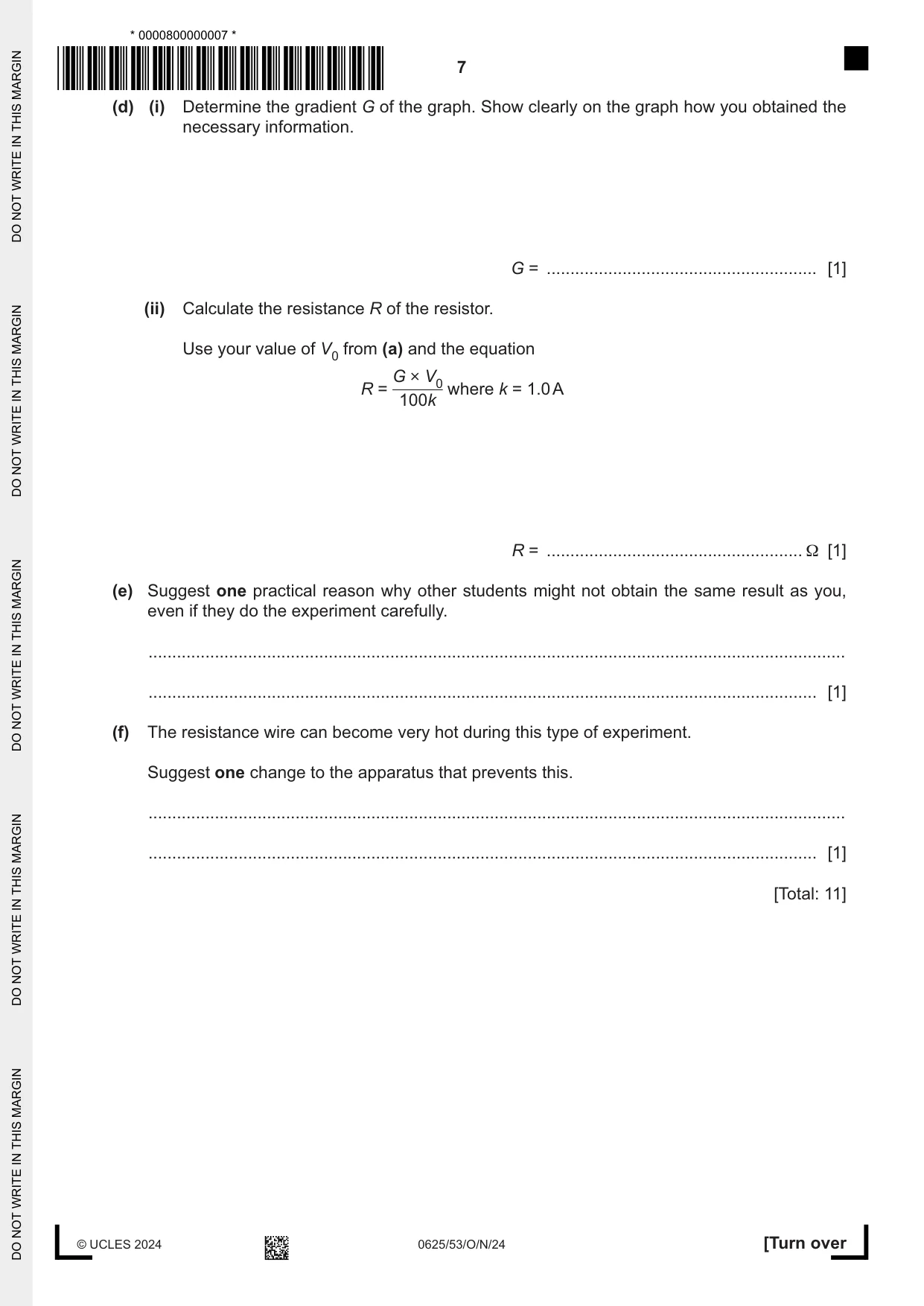 Cambridge IGCSE Physics 0625 2024 Oct/Nov Paper 5 · Variant 3 question paper, page 7 of 12
