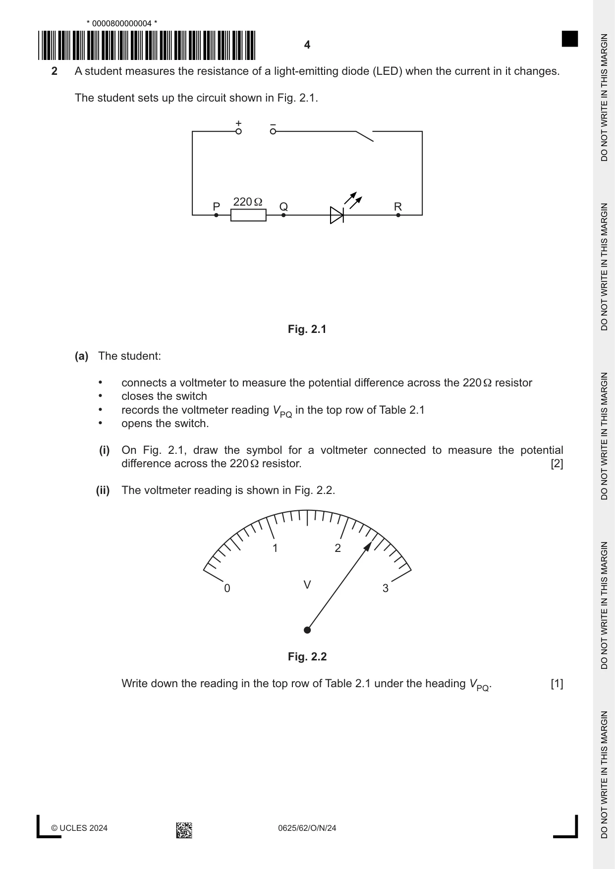 Cambridge IGCSE Physics 0625 2024 Oct/Nov Paper 6 · Variant 2 question paper, page 4 of 12